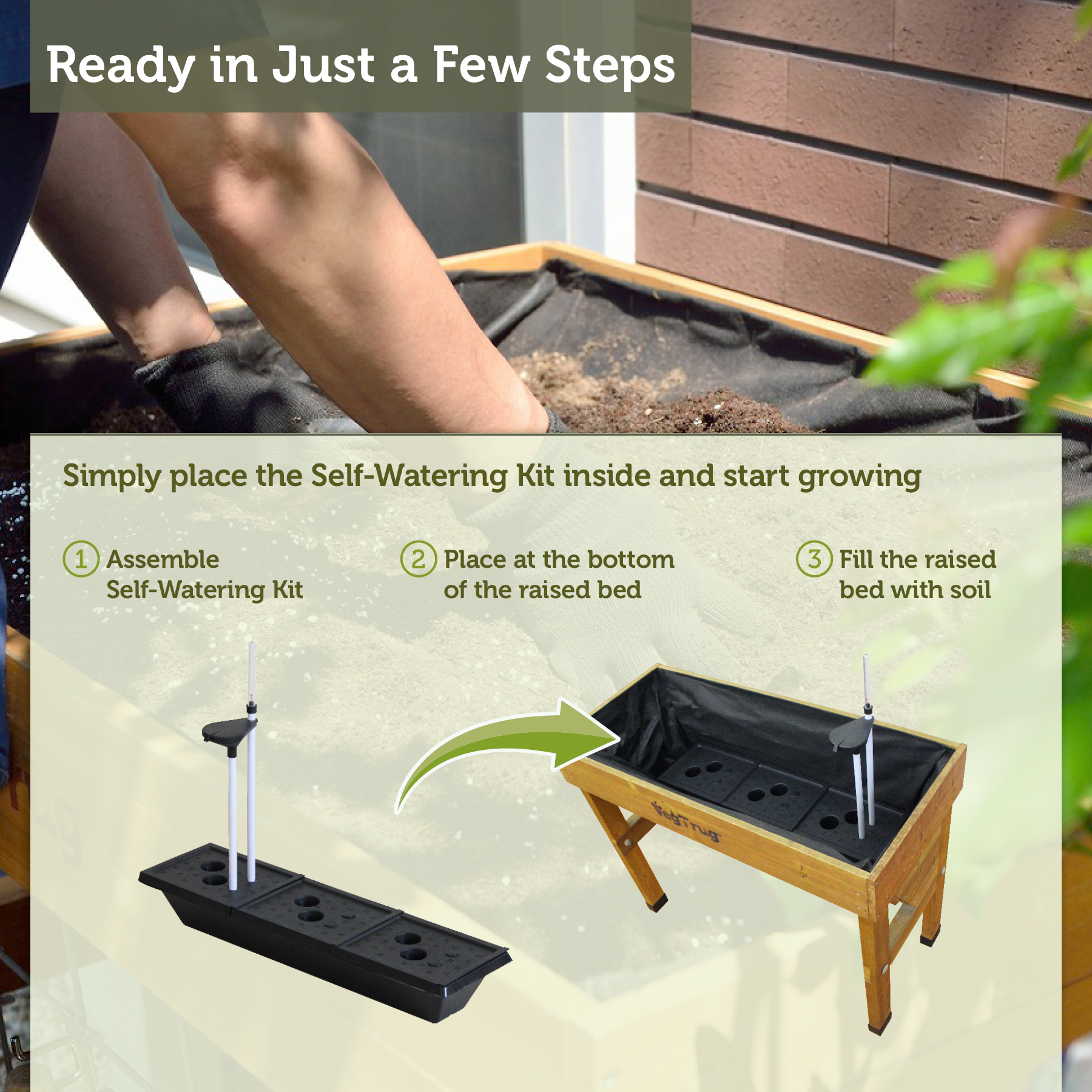VegTrug Self Watering Kit for Wall Hugger Small 1m Raised Bed, Black