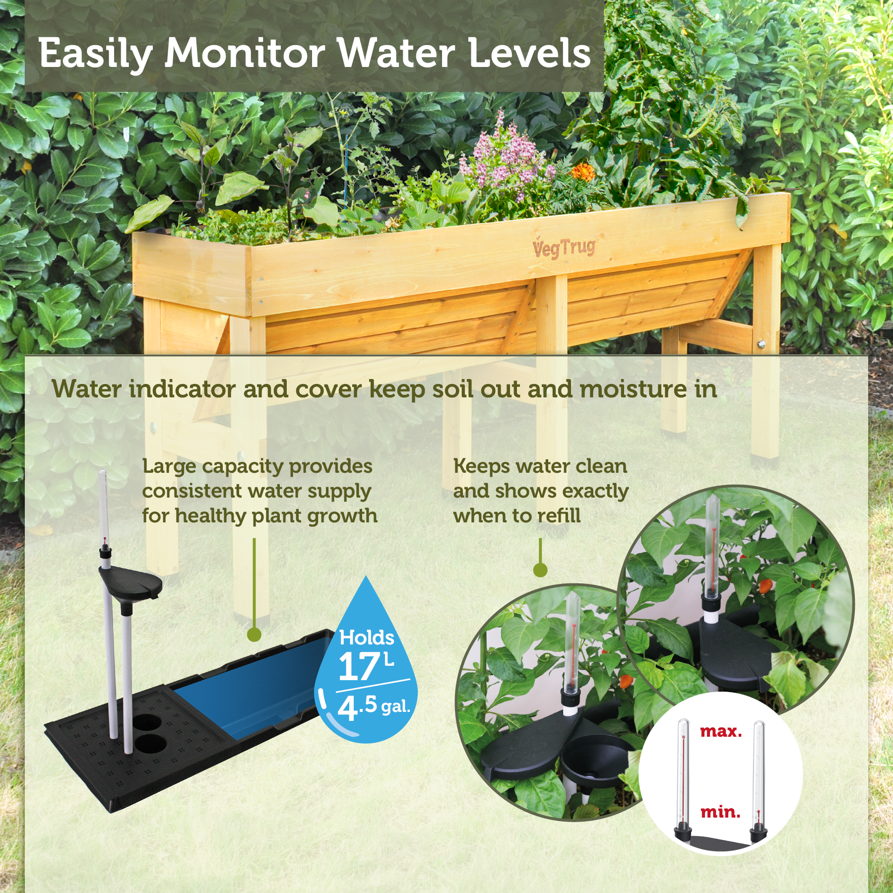 VegTrug Self Watering Kit for Wall Hugger Medium 1.8m Raised Bed, Black