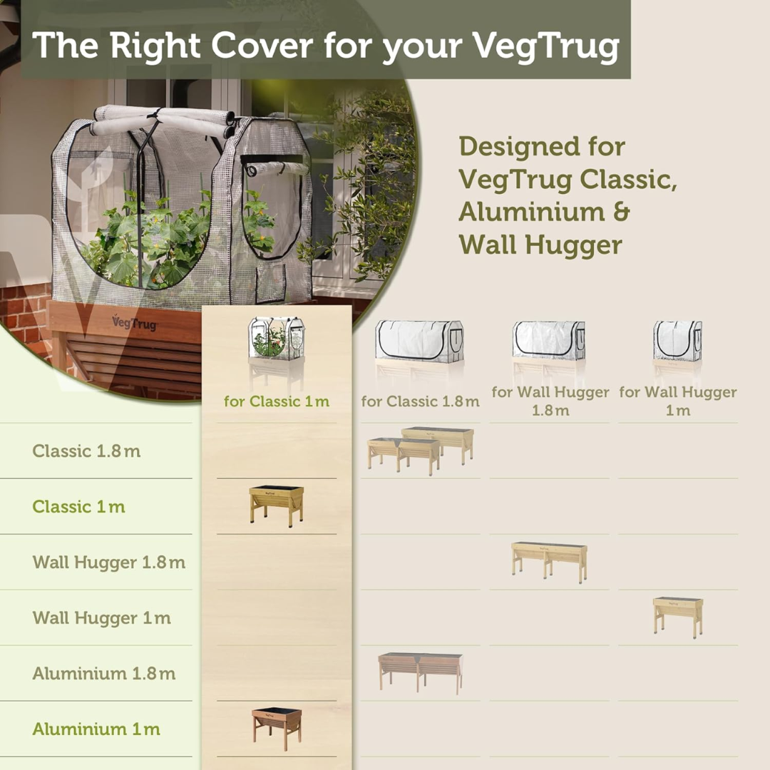 VegTrug Greenhouse Frame & Multi-Cover Set for Classic Small 1m Raised Bed, White