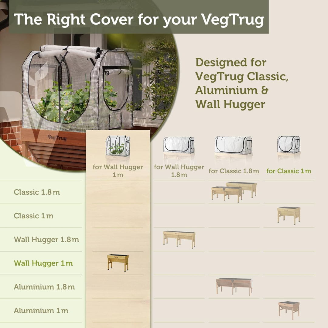 VegTrug Greenhouse Frame & Multi-Cover Set for Wall Hugger Small 1m Raised Bed, White
