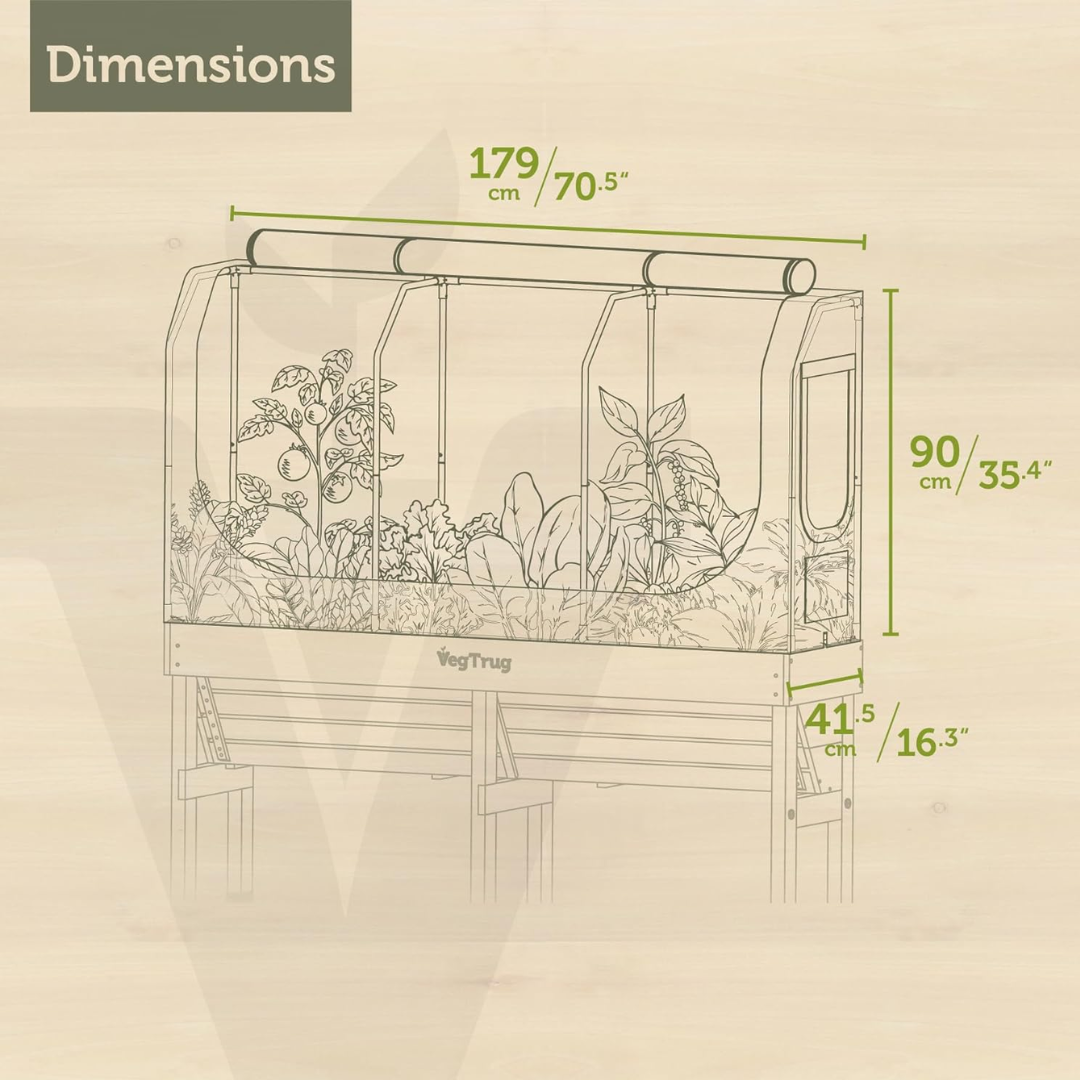 VegTrug Greenhouse Frame and Multi-Cover Set for Wall Hugger Medium 1.8m Raised Bed, White
