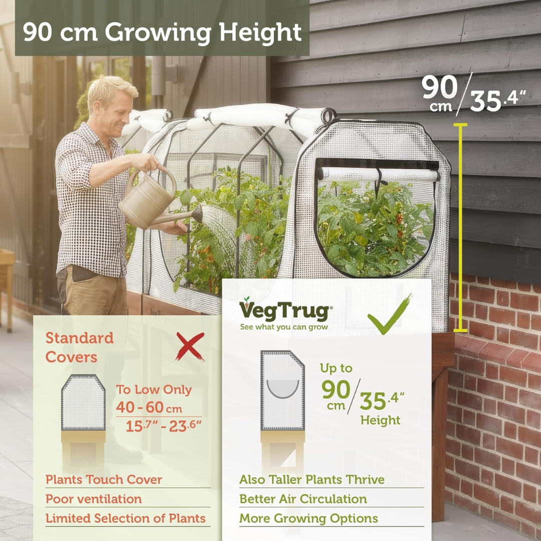 VegTrug Greenhouse Frame and Multi-Cover Set for Wall Hugger Medium 1.8m Raised Bed, White