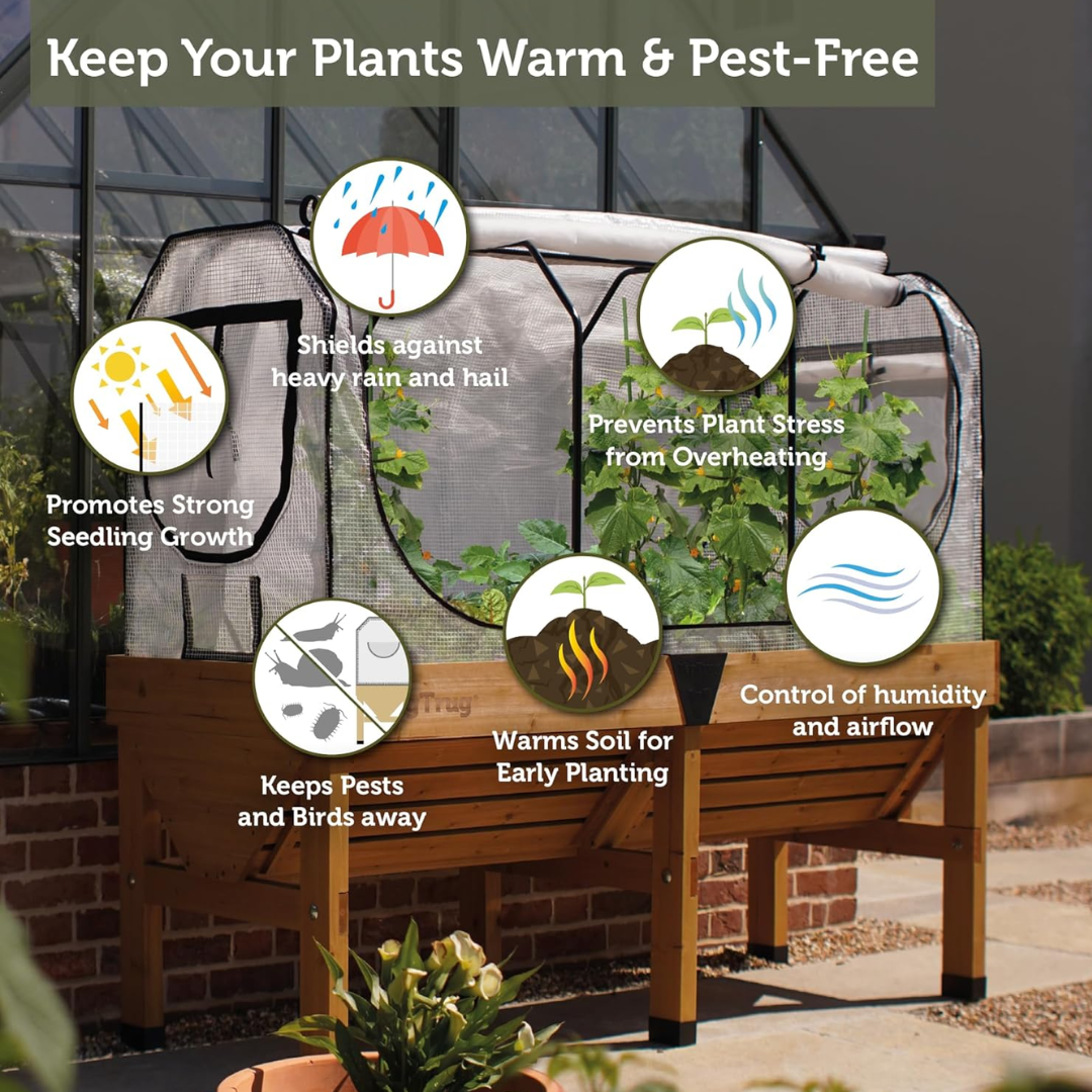 VegTrug Greenhouse Frame and Multi-Cover Set for Wall Hugger Medium 1.8m Raised Bed, White