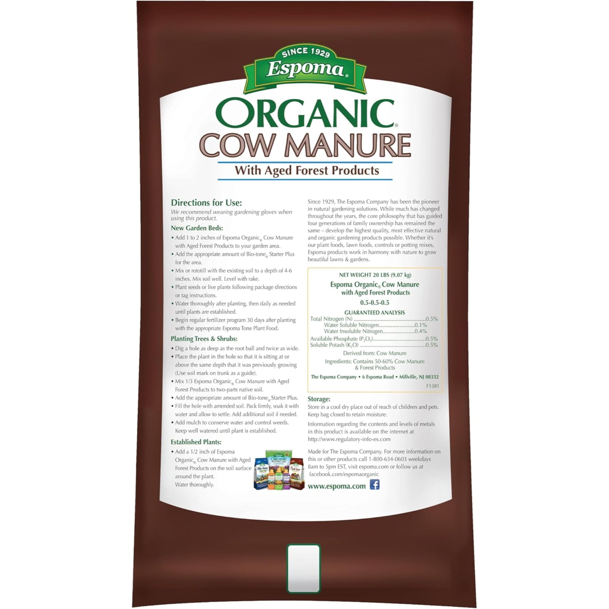 Espoma Organic Cow Manure with Aged Forest Products Garden Fertilizer, 1 cu ft