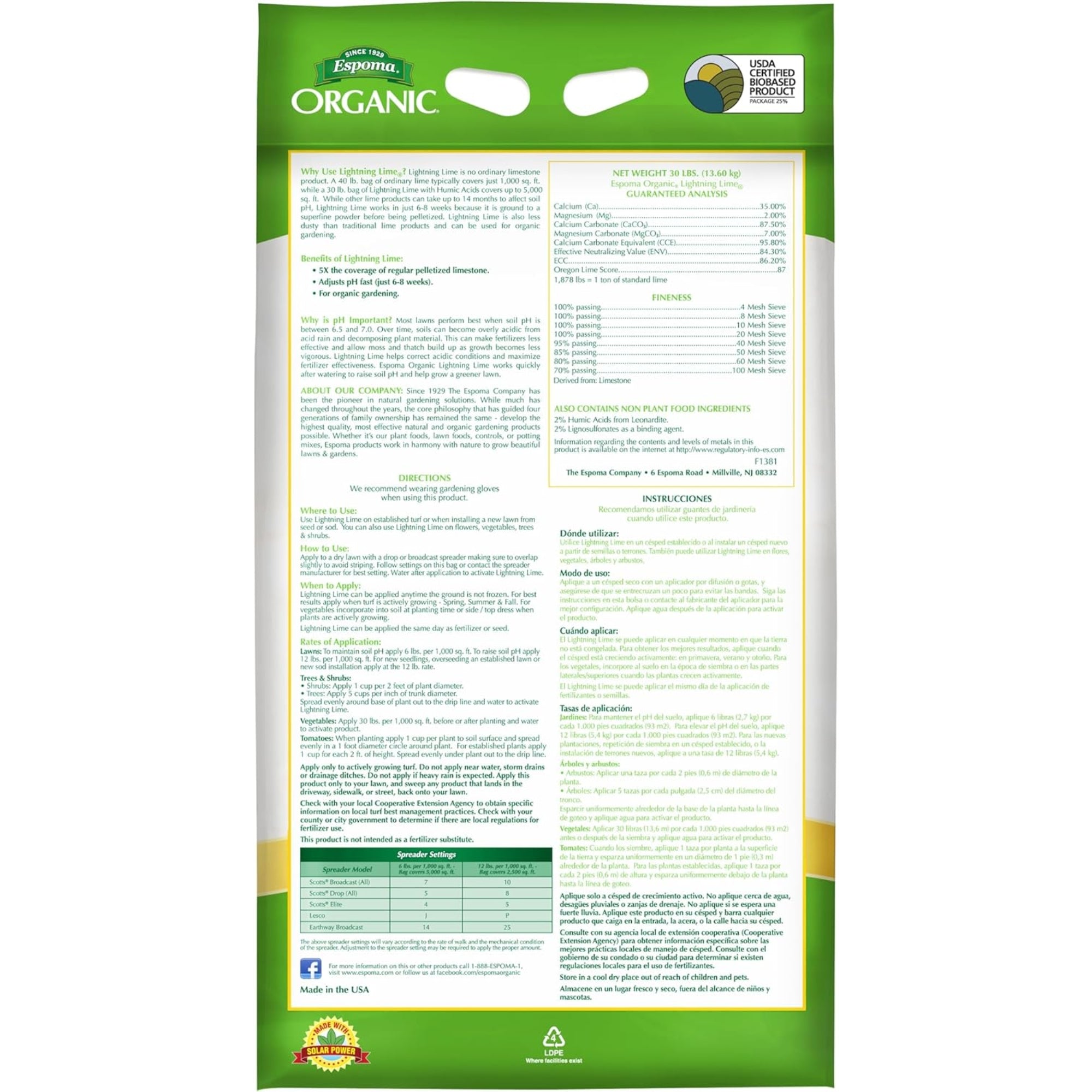 Espoma Organic Lightning Lime Ultra Fast Lime for Growing Greener Lawns, 30lbs