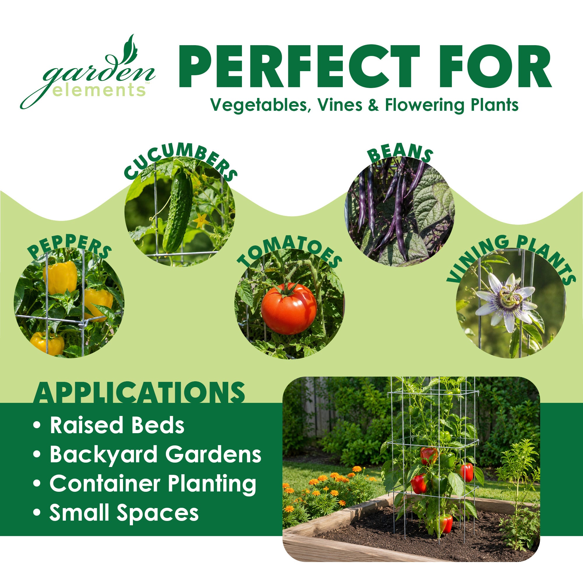 Garden Elements Square 8-Leg Heavy-Duty Collapsible Tomato Cages, 40in H (Pack of 3)