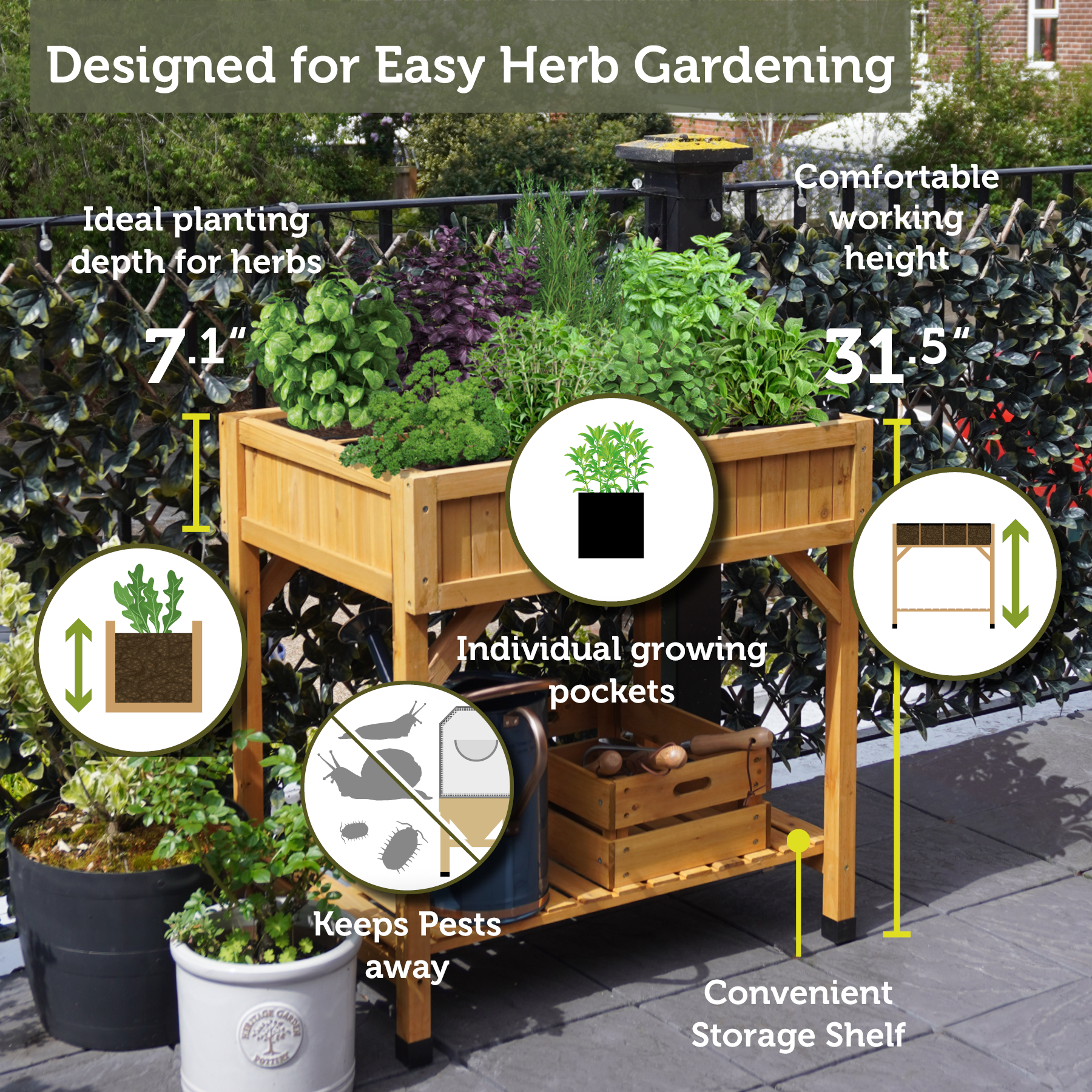 VegTrug Custom Herb Garden Cedar Wood Planter Box, Natural