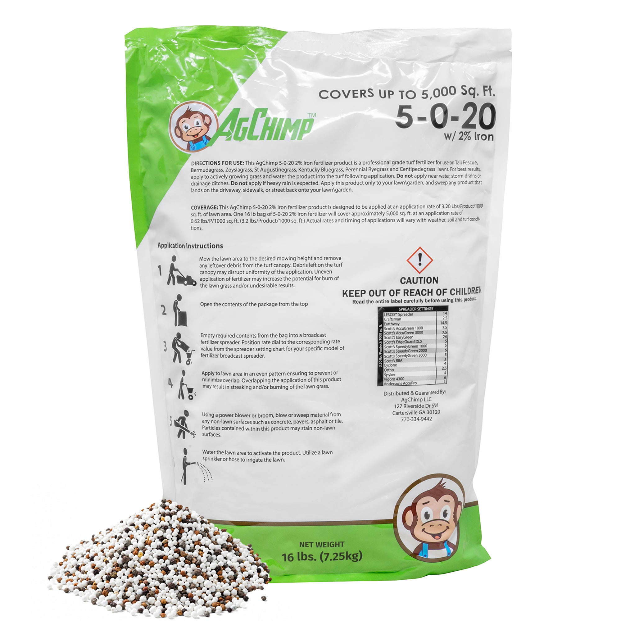 AgChimp 5-0-20 with 2% Iron Professional Turf Fertilizer, 16lbs