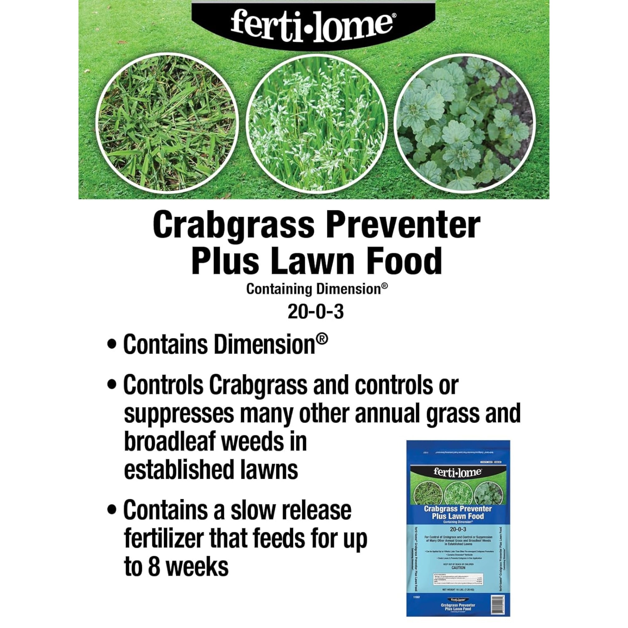 Fertilome Crabgrass Preventer Plus 20-0-3 Lawn Food with Dimension