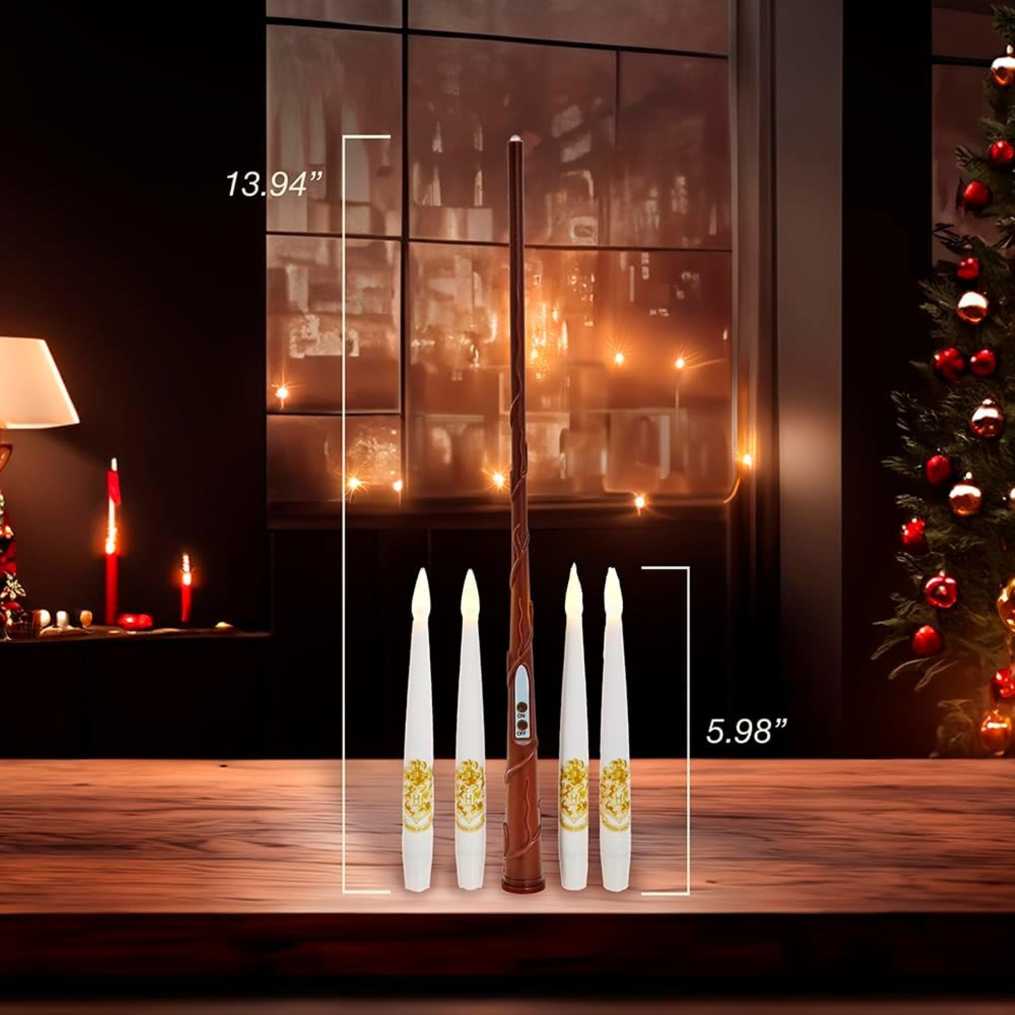 Kurt Adler Harry Potter 10 Floating LED Candles with Wand Remote Light Set, 6"
