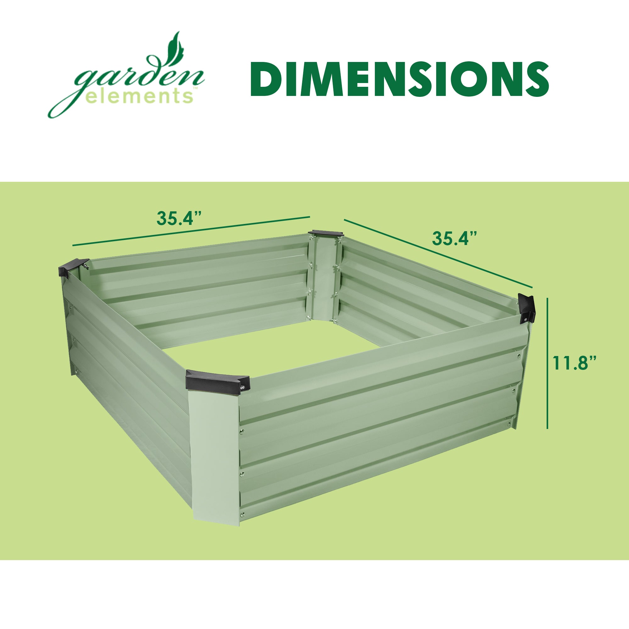 Garden Elements Metal Raised Garden Bed, Square, Light Green