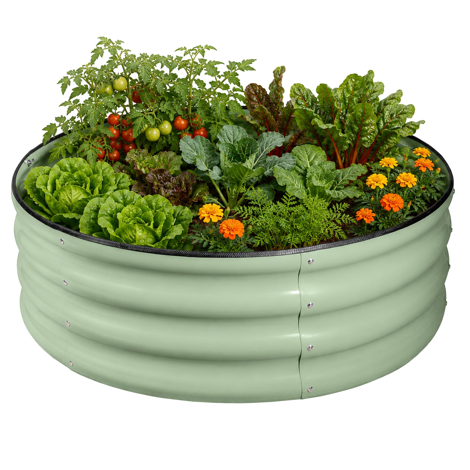 Garden Elements Metal Raised Garden Bed, Round, Light Green