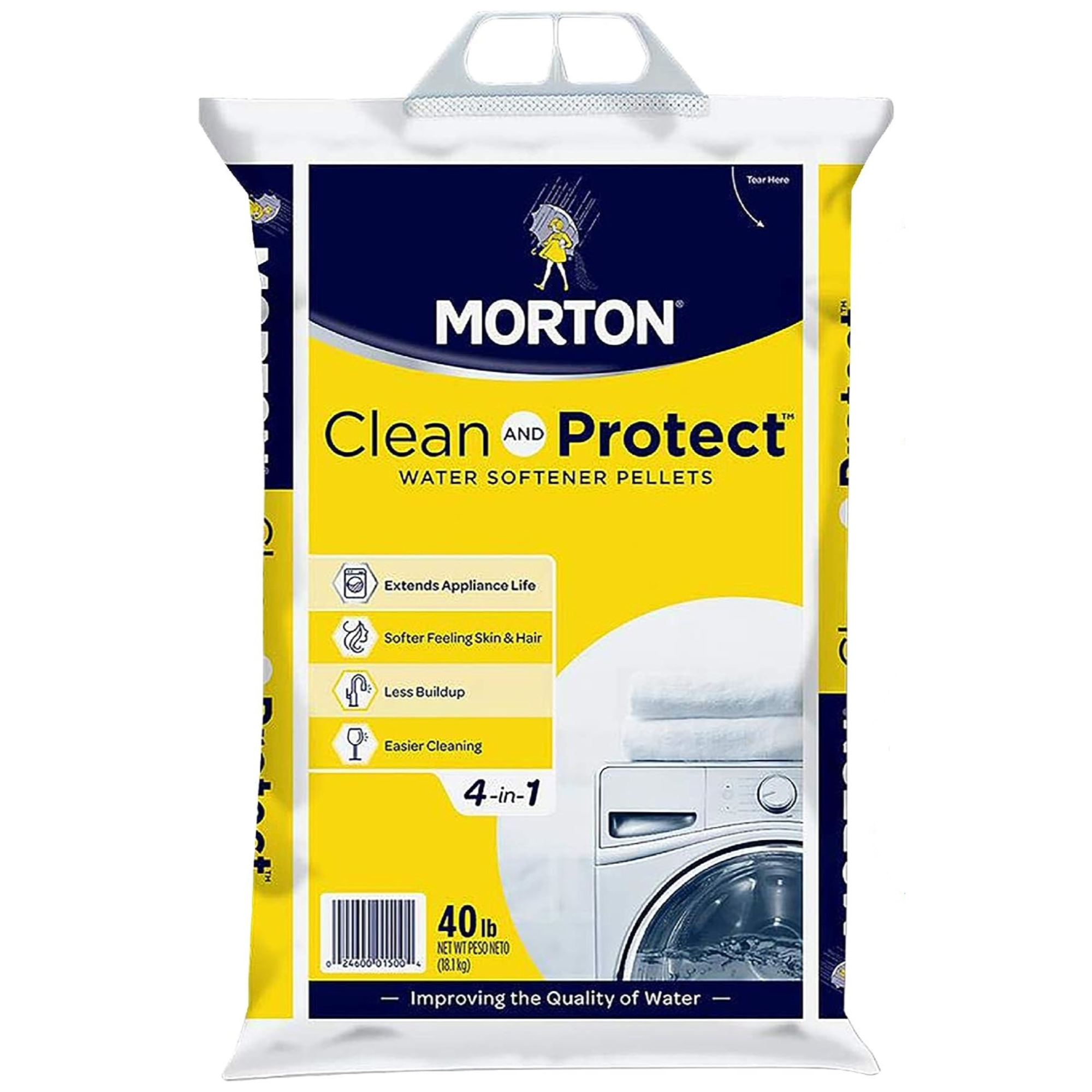 Morton Clean and Protect Water Softening Pellets, 4-in-1 Benefits, 40lbs
