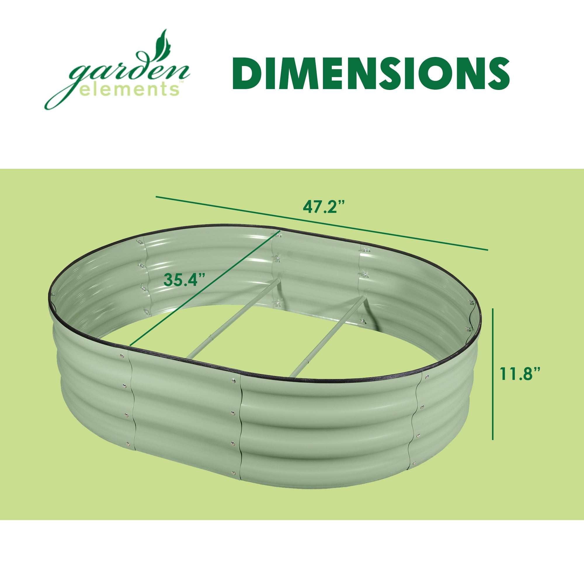 Garden Elements Metal Raised Garden Bed, Oval, Light Green