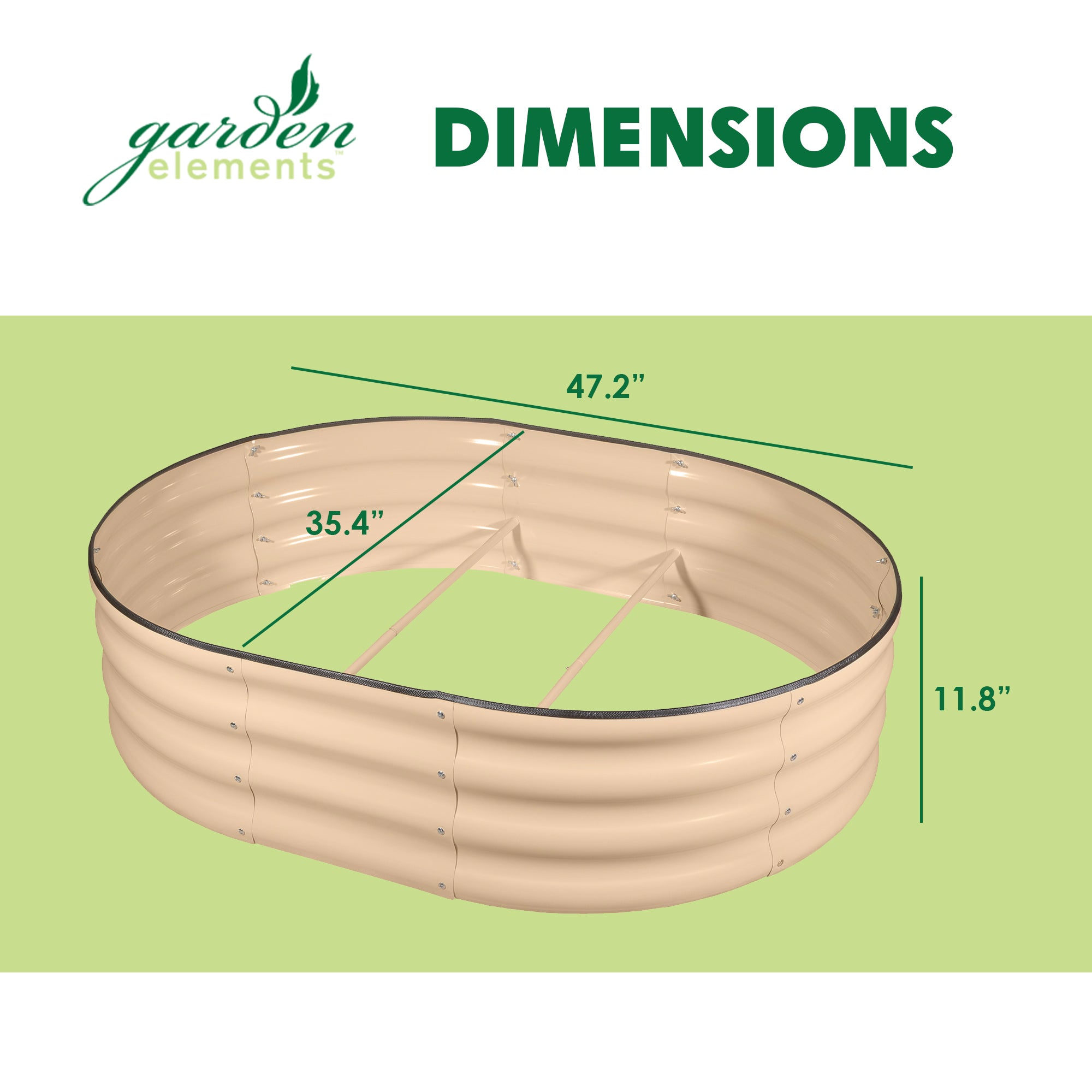 Garden Elements Metal Raised Garden Bed, Oval, Beige