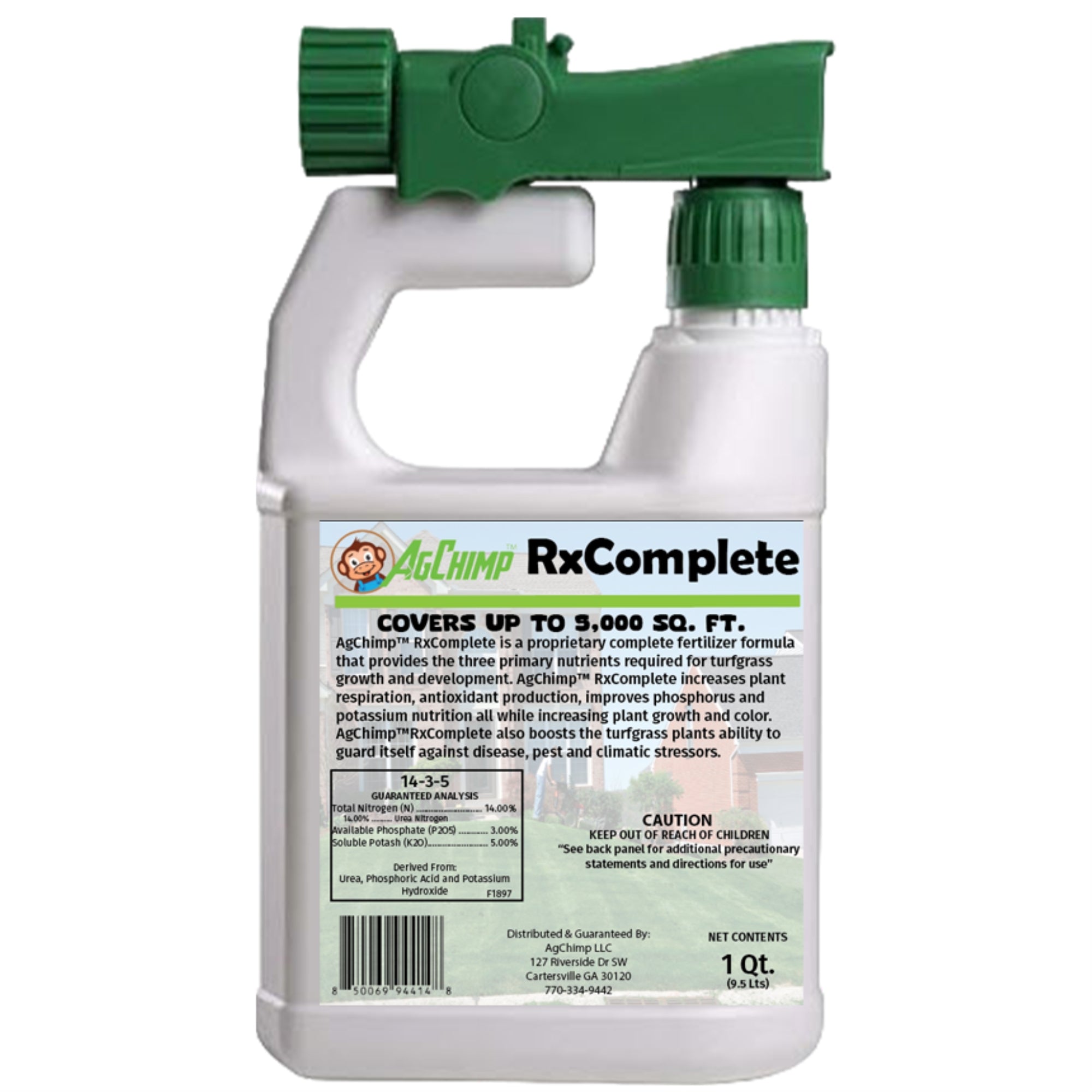 AgChimp RxComplete 14-3-5 Bio-Active Liquid Lawn Fertilizer, 1qt, 5,000sq ft