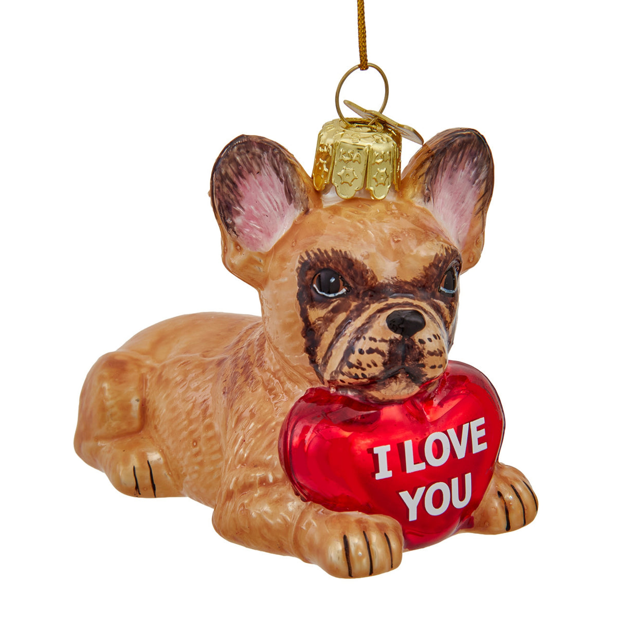 Kurt Adler Noble Gems Glass French Bulldog with Heart Ornament, 3.75"
