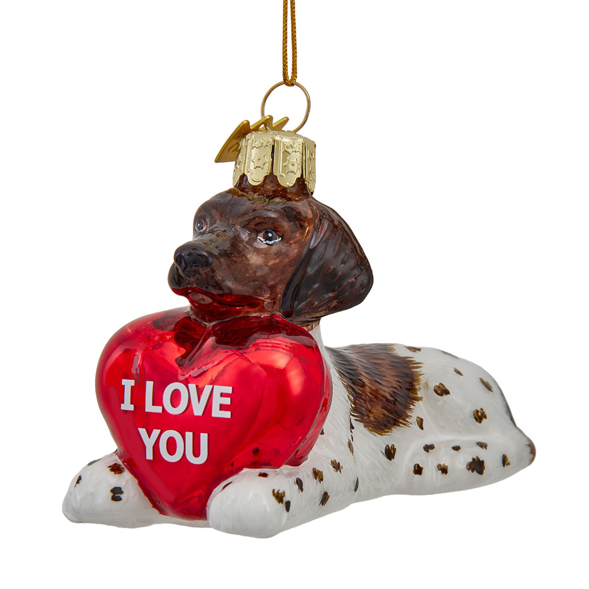 Kurt Adler Noble Gems Glass German Shorthaired Pointer w/ Heart Ornament, 3.75"