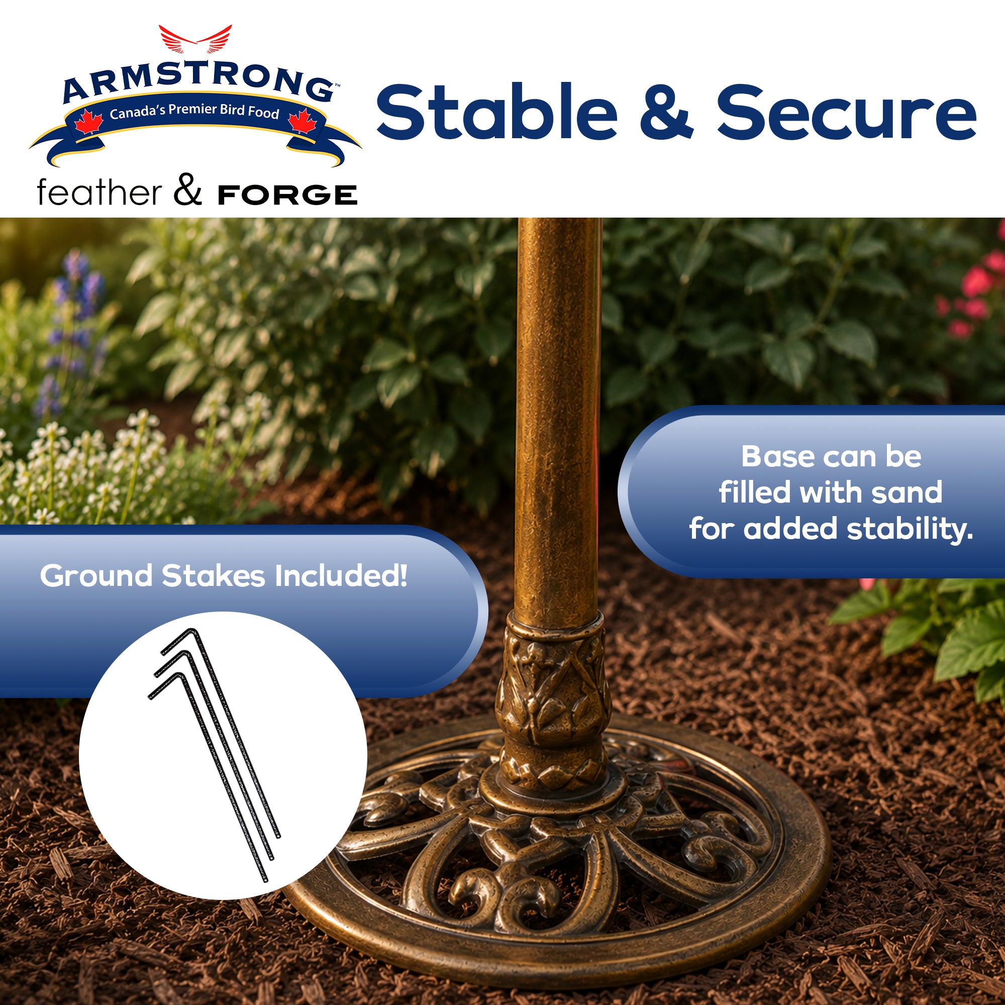 Armstrong Wild Bird Food Feather & Forge Elegant Polymer Bird Bath, Bronze, 27in