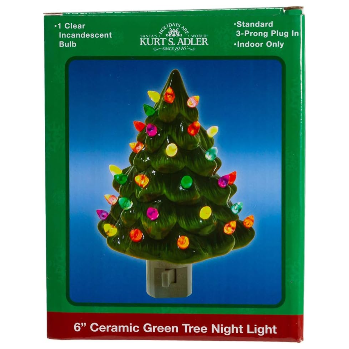 Kurt Adler Ceramic Green Tree Night Light, 6in