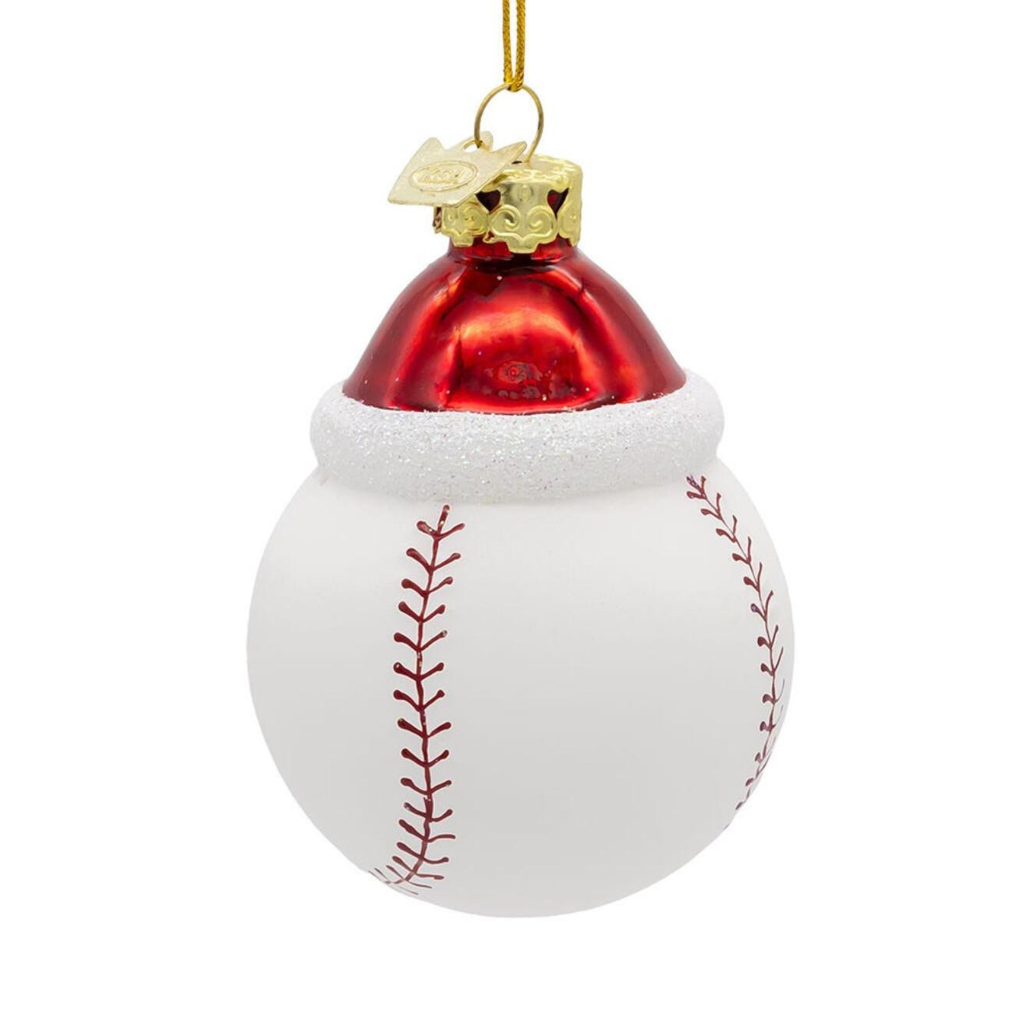 Kurt Adler Noble Gems Glass Baseball with Santa Hat Ornament, 3in