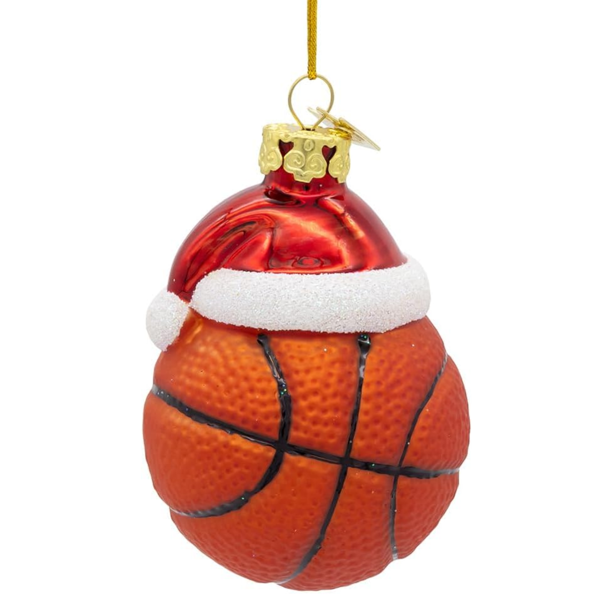 Kurt Adler Noble Gems Glass Basketball with Santa Hat Ornament, 3in