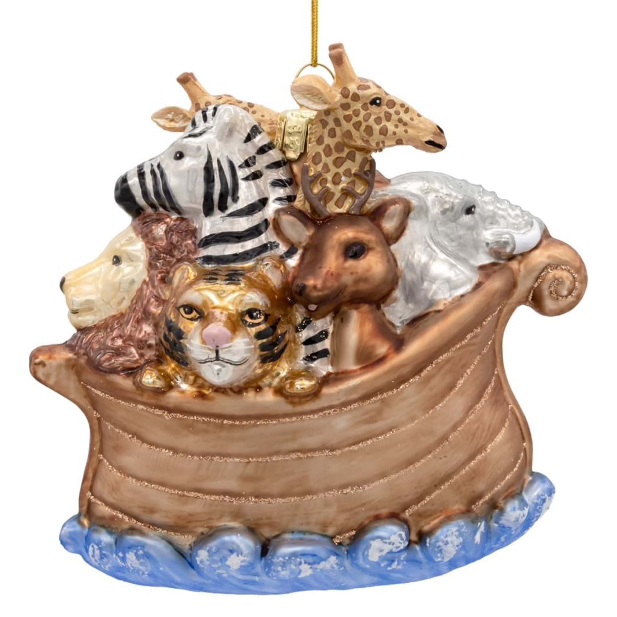 Kurt Adler Noble Gems Glass Noah's Ark Ornament, 4.4in