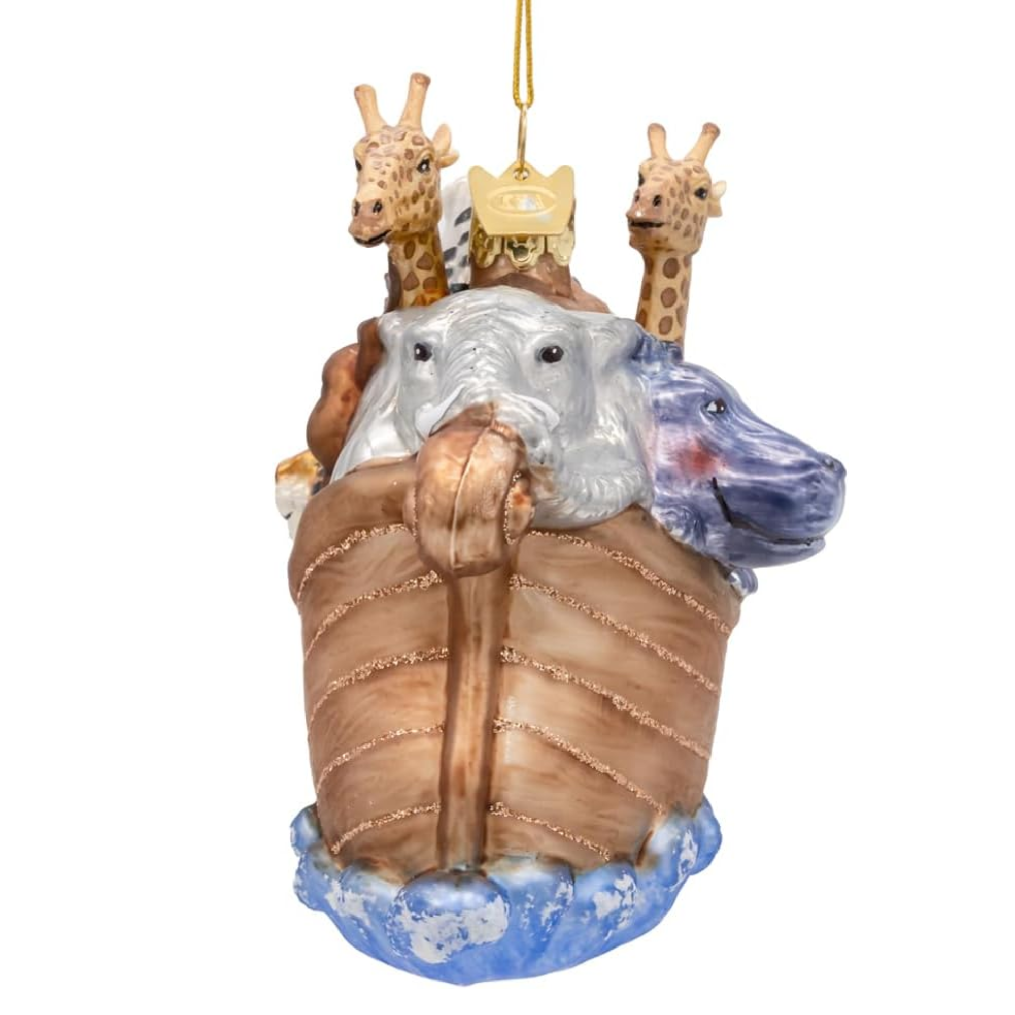 Kurt Adler Noble Gems Glass Noah's Ark Ornament, 4.4in