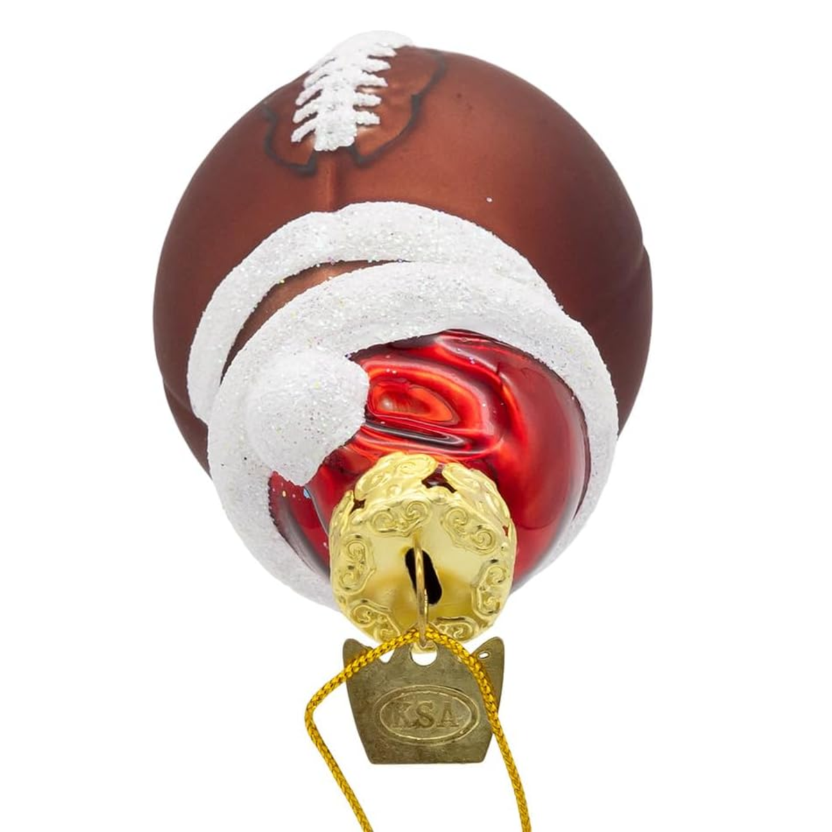 Kurt Adler Noble Gems Glass Football with Santa Hat Ornament, 3.5in