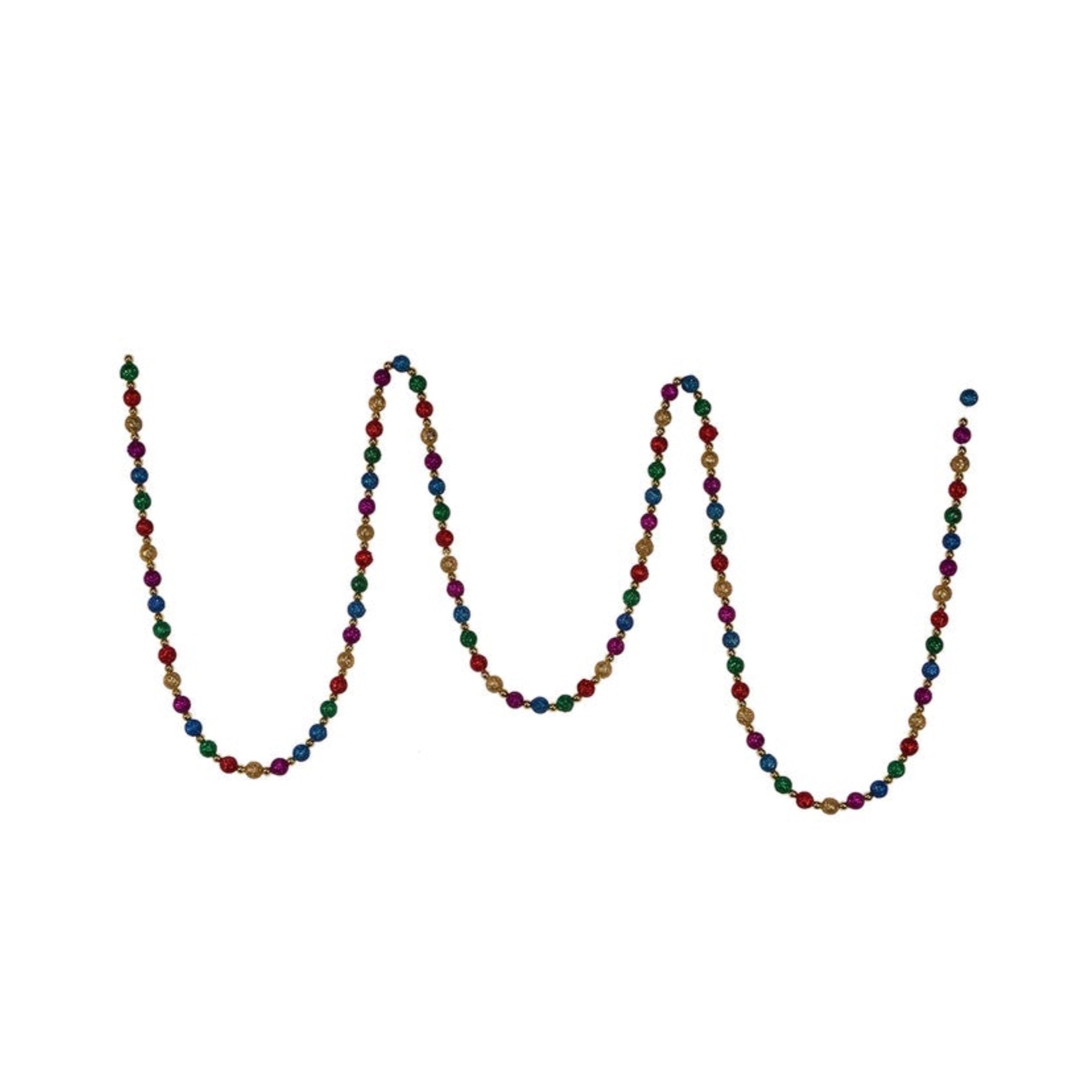 Kurt Adler Plastic Round Beaded Garland, Glittered, Multicolored, 9ft