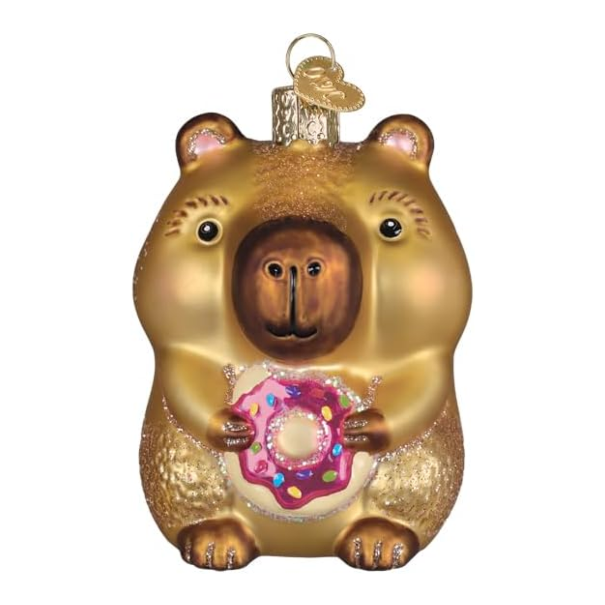 Old World Christmas Blown Glass Ornament for Tree, Capybara Eating Donut