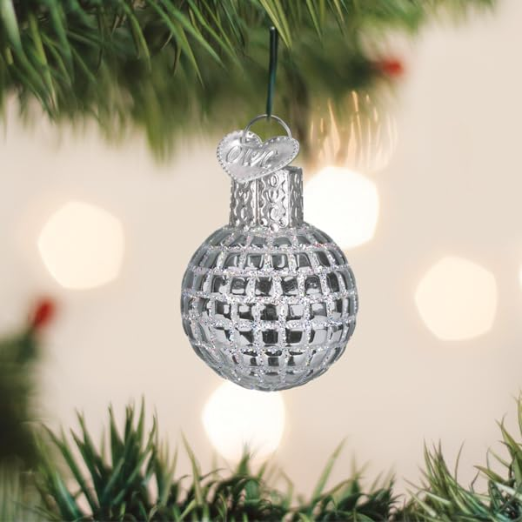 Old World Christmas, Gumdrop Collection, Mini Disco Ball Ornament, Silver