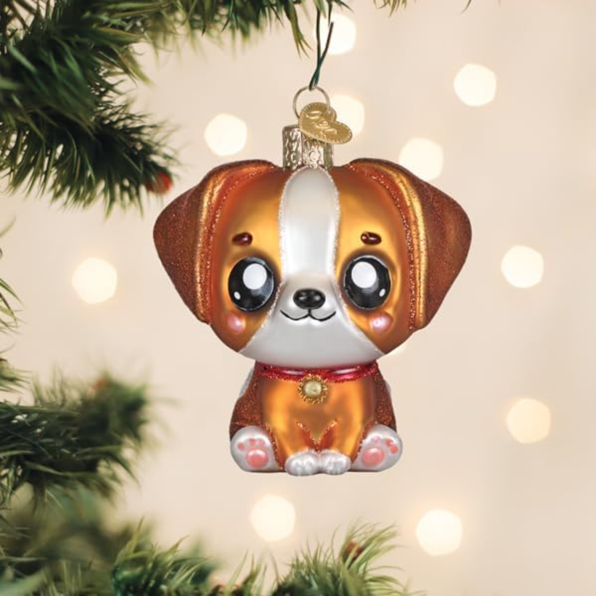 Old World Christmas Blown Glass Ornament for Christmas Tree, Kawaii Dog