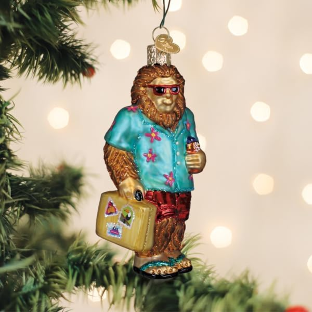 Old World Christmas Blown Glass Ornament for Tree, Sasquatch Gone Tropics