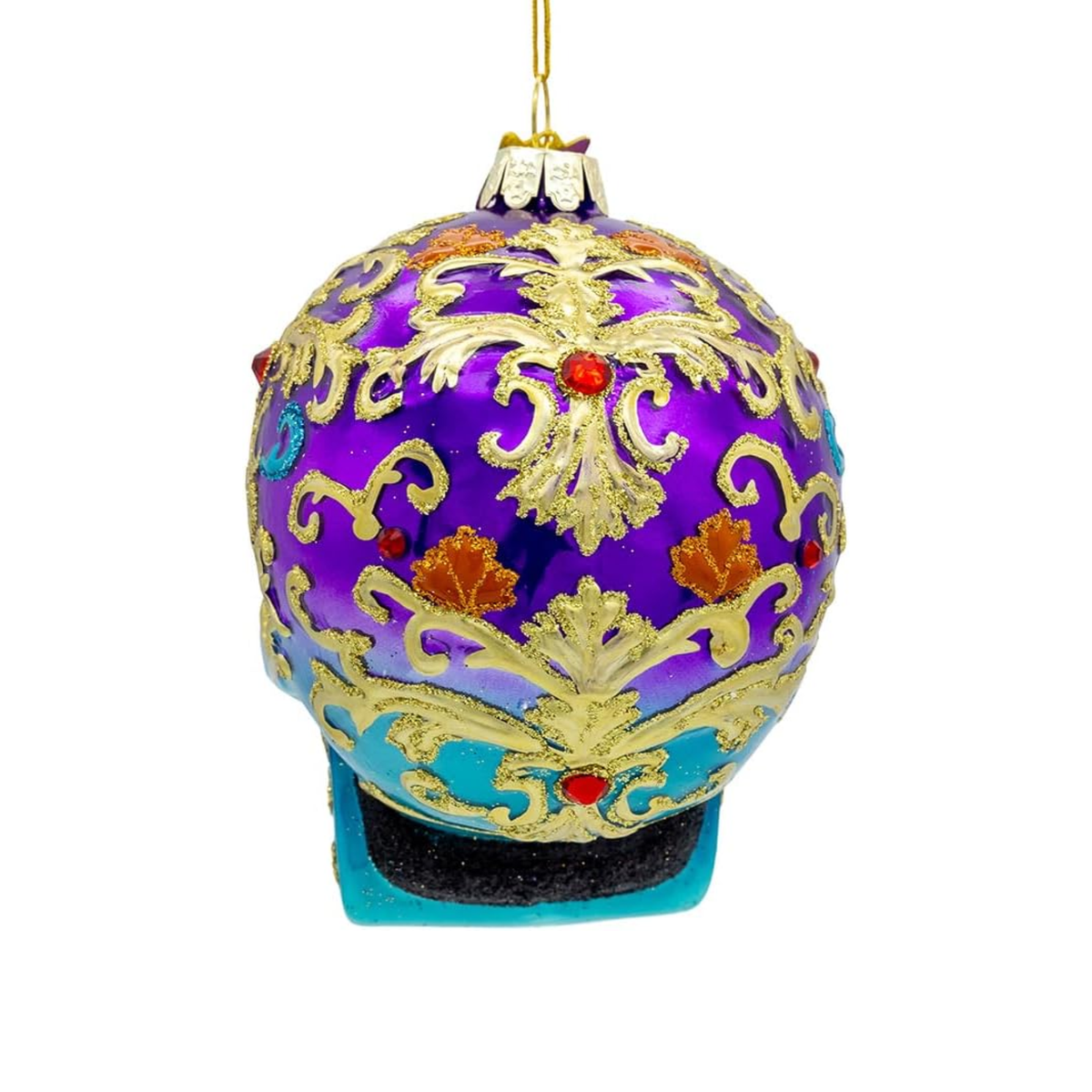 Kurt Adler Bellissimo Glass Sugar Skull Ornament for Christmas Tree, 6in