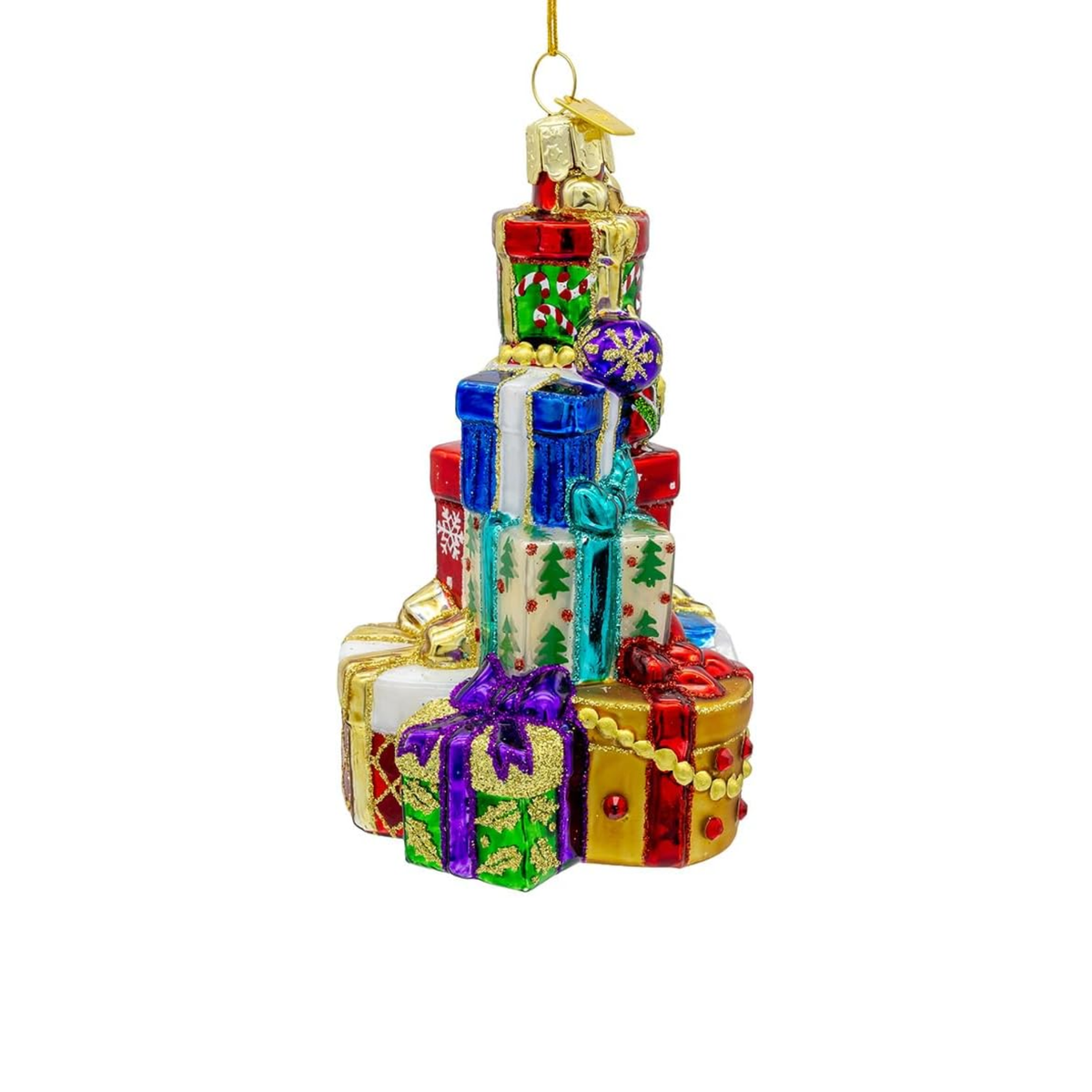 Kurt Adler Bellissimo Glass Ornament Collection, Stacked Presents, 5in