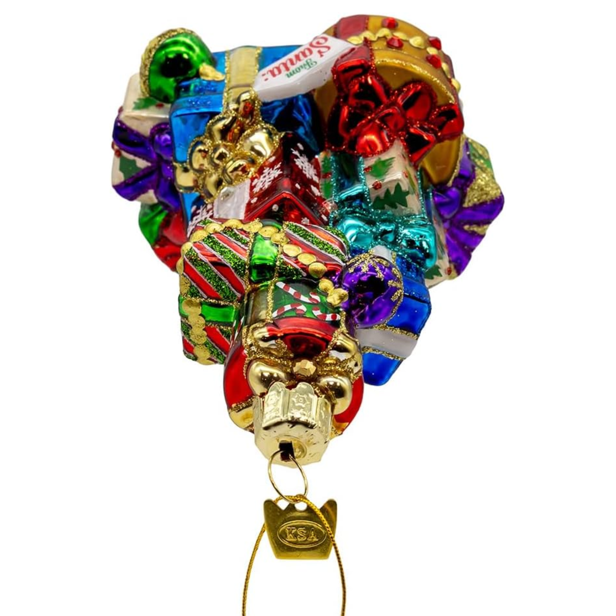 Kurt Adler Bellissimo Glass Ornament Collection, Stacked Presents, 5in