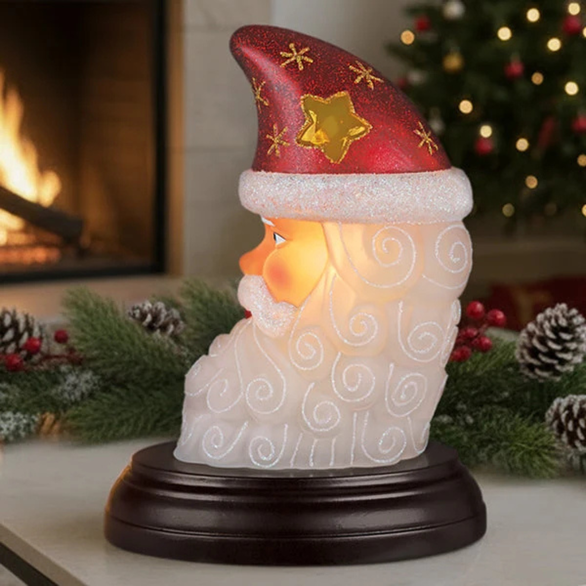 Old World Christmas Santa Moon Face Light, 9.5in