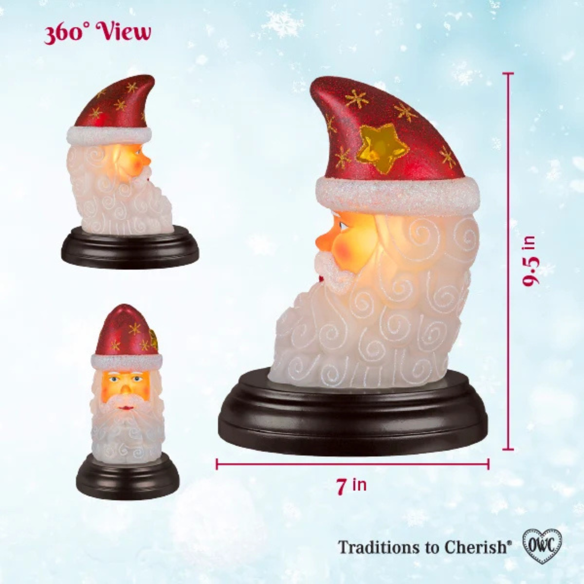 Old World Christmas Santa Moon Face Light, 9.5in