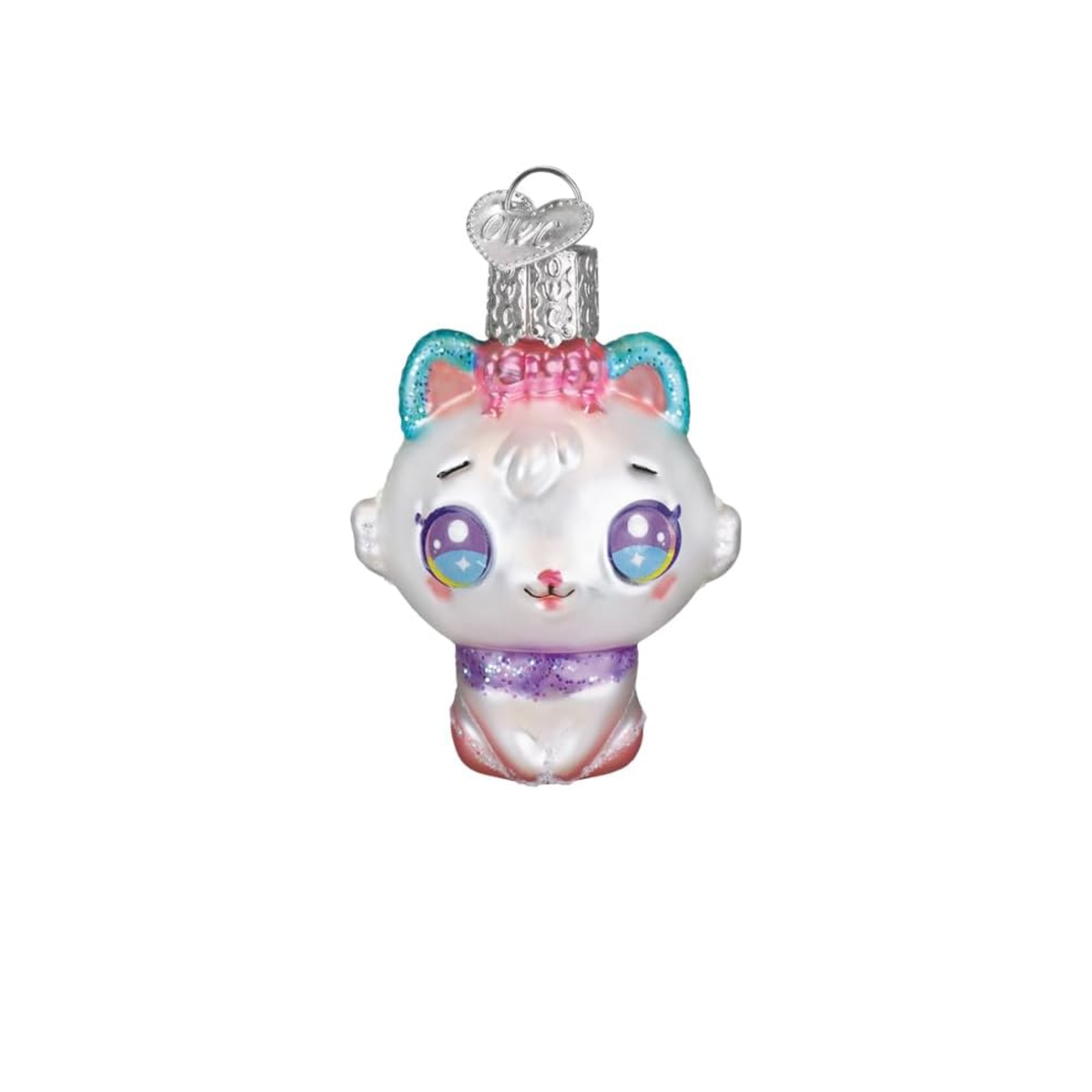 Old World Christmas, Gumdrop Collection, Mini Kawaii Cat Glass Ornament, 2in