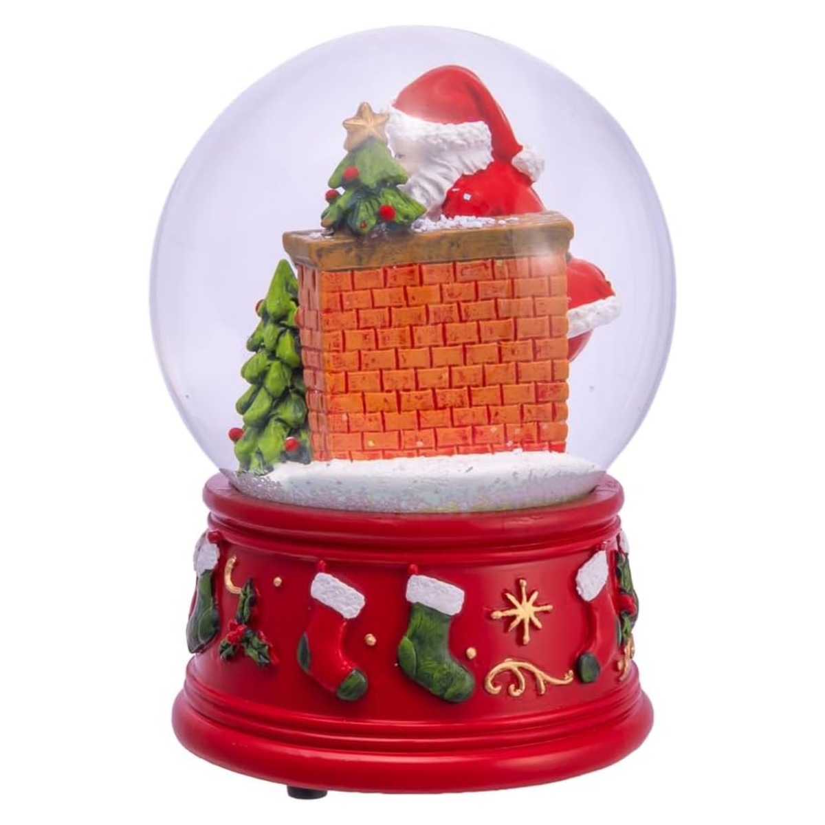 Kurt Adler Wind-Up Musical Santa with Chimney & Tree Water Globe, 5.5in