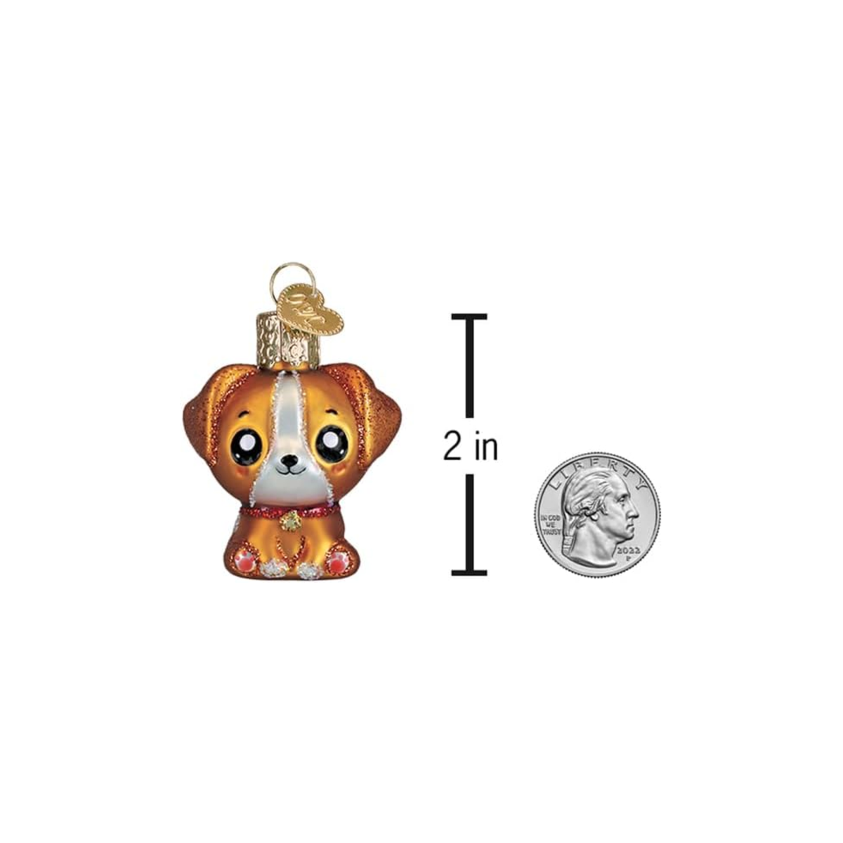 Old World Christmas, Gumdrop Collection, Mini Kawaii Dog Glass Ornament, 2in