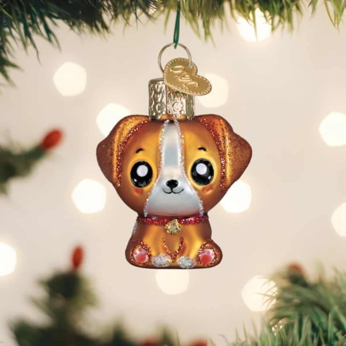 Old World Christmas, Gumdrop Collection, Mini Kawaii Dog Glass Ornament, 2in
