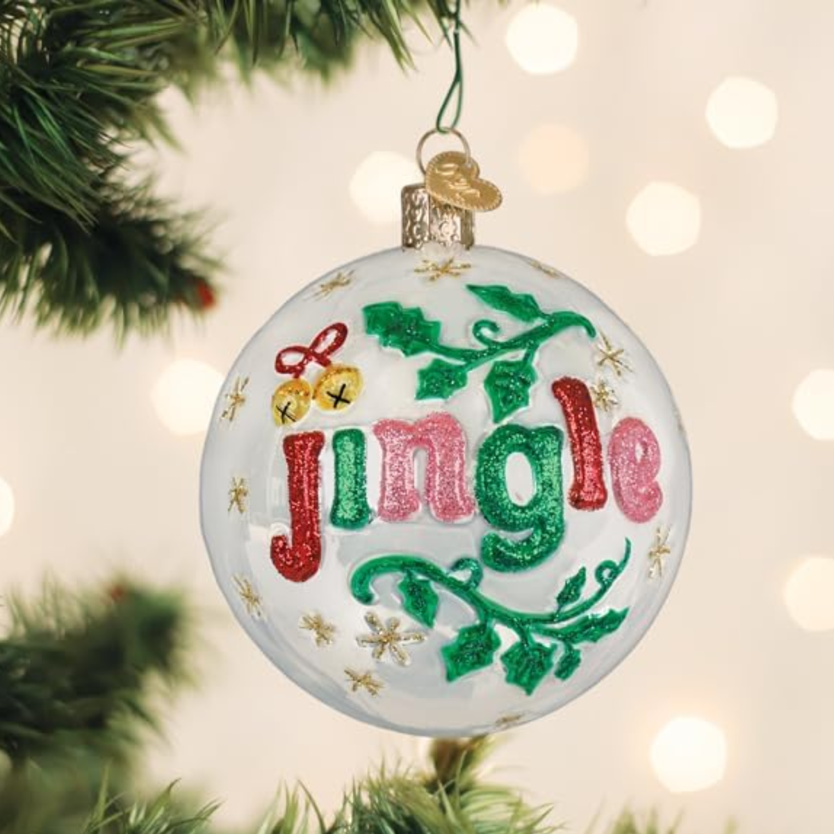 Old World Christmas, Round Collection, Jingle Bell Glass Ornament