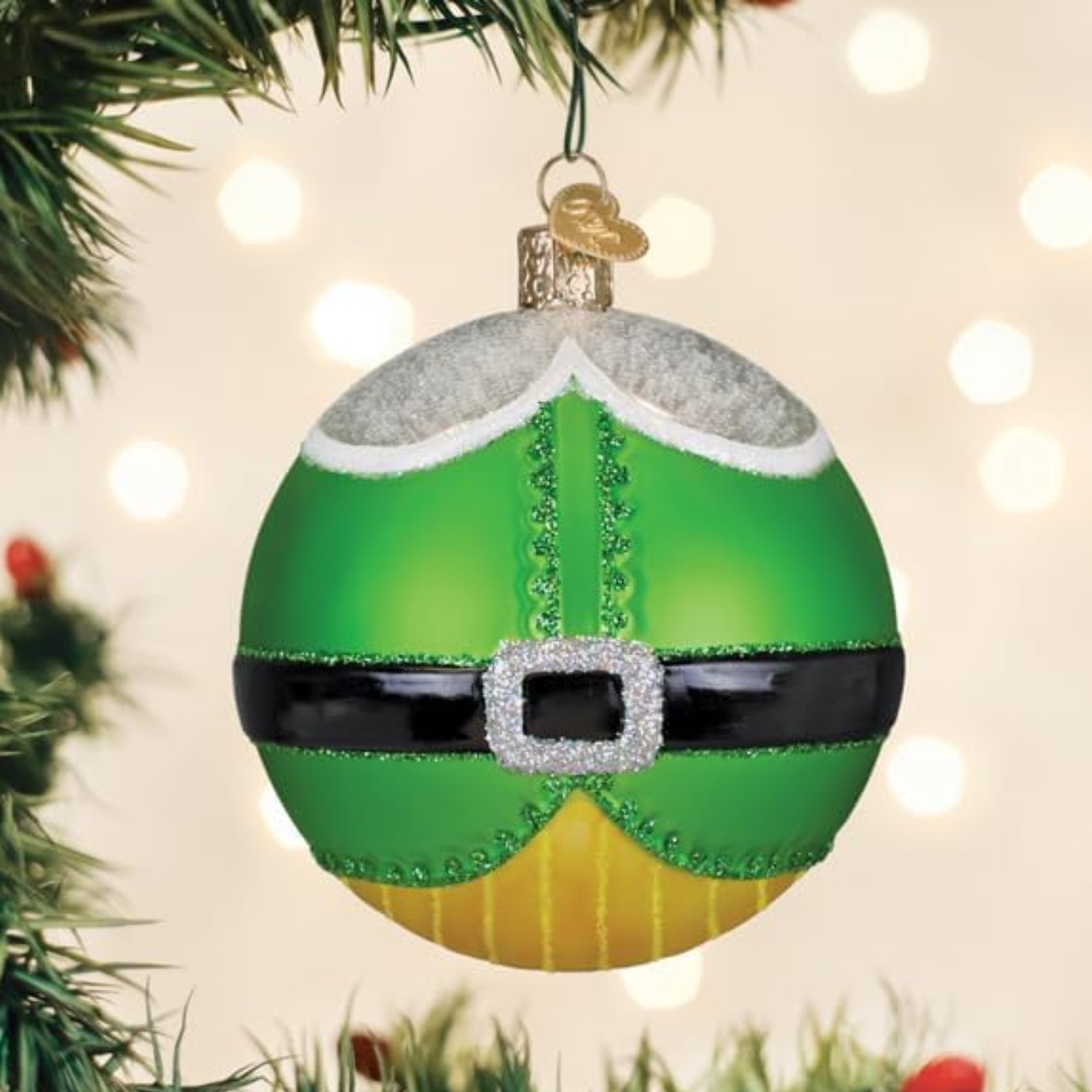 Old World Christmas, Round Collection, Elf Glass Ornament