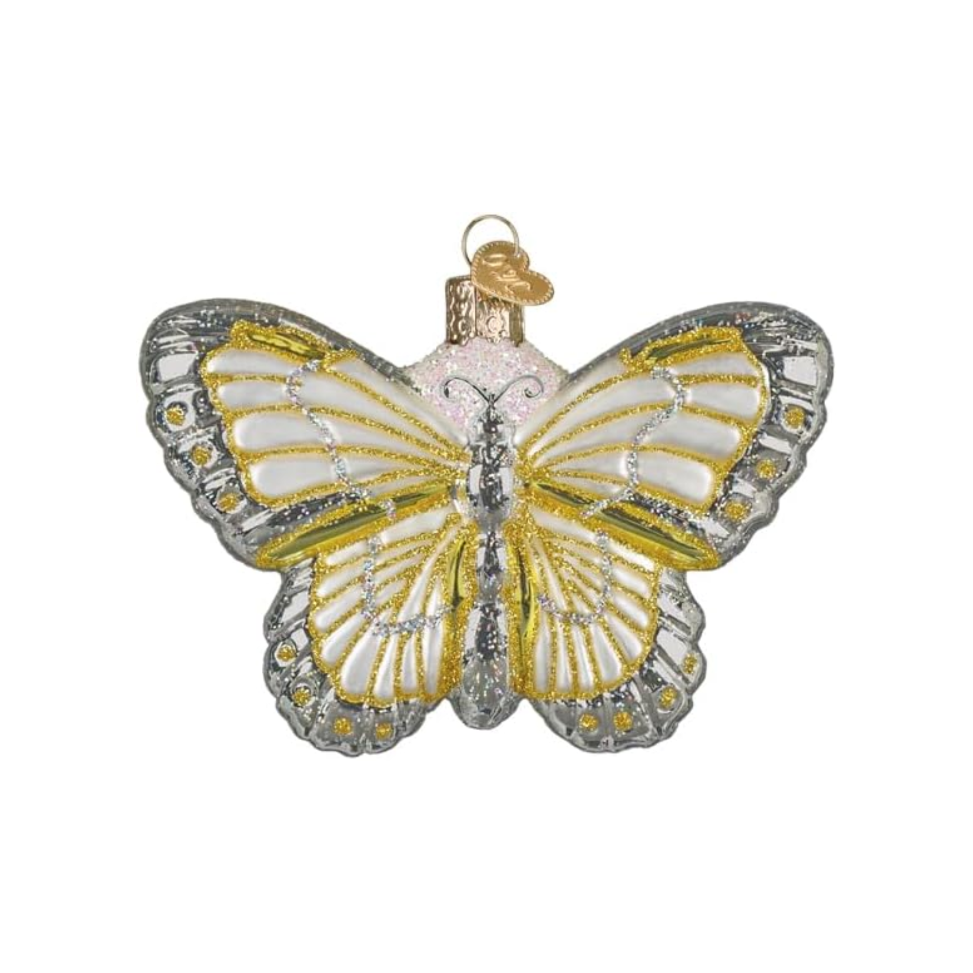 Old World Christmas Blown Glass Sterling Butterfly Ornament