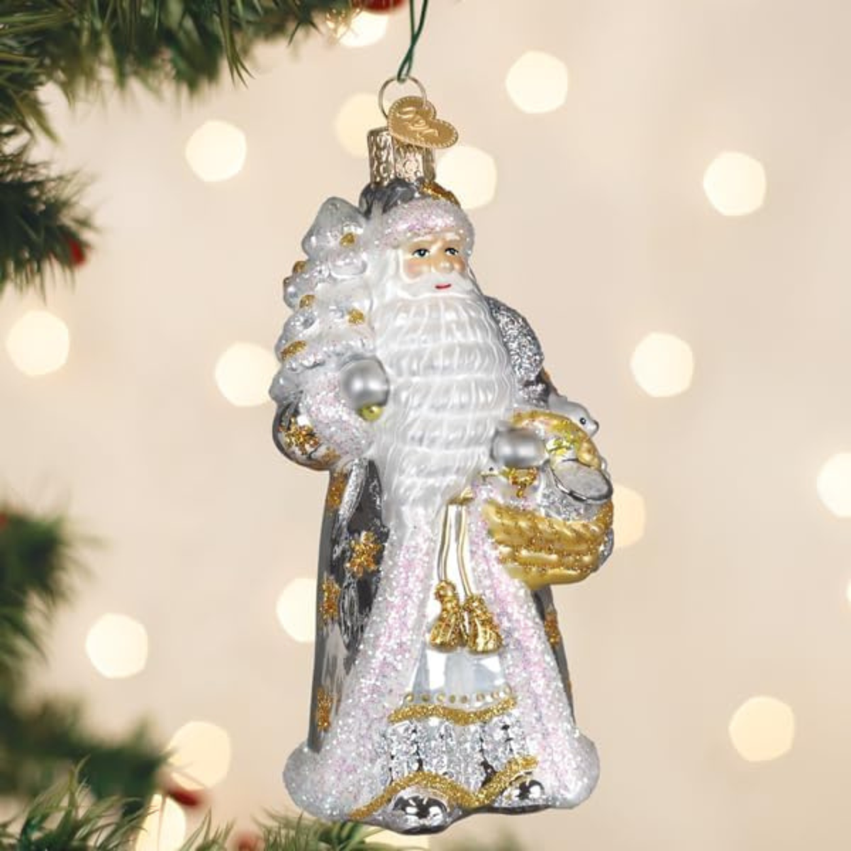 Old World Christmas Blown Glass Tree Ornament, Sterling Santa