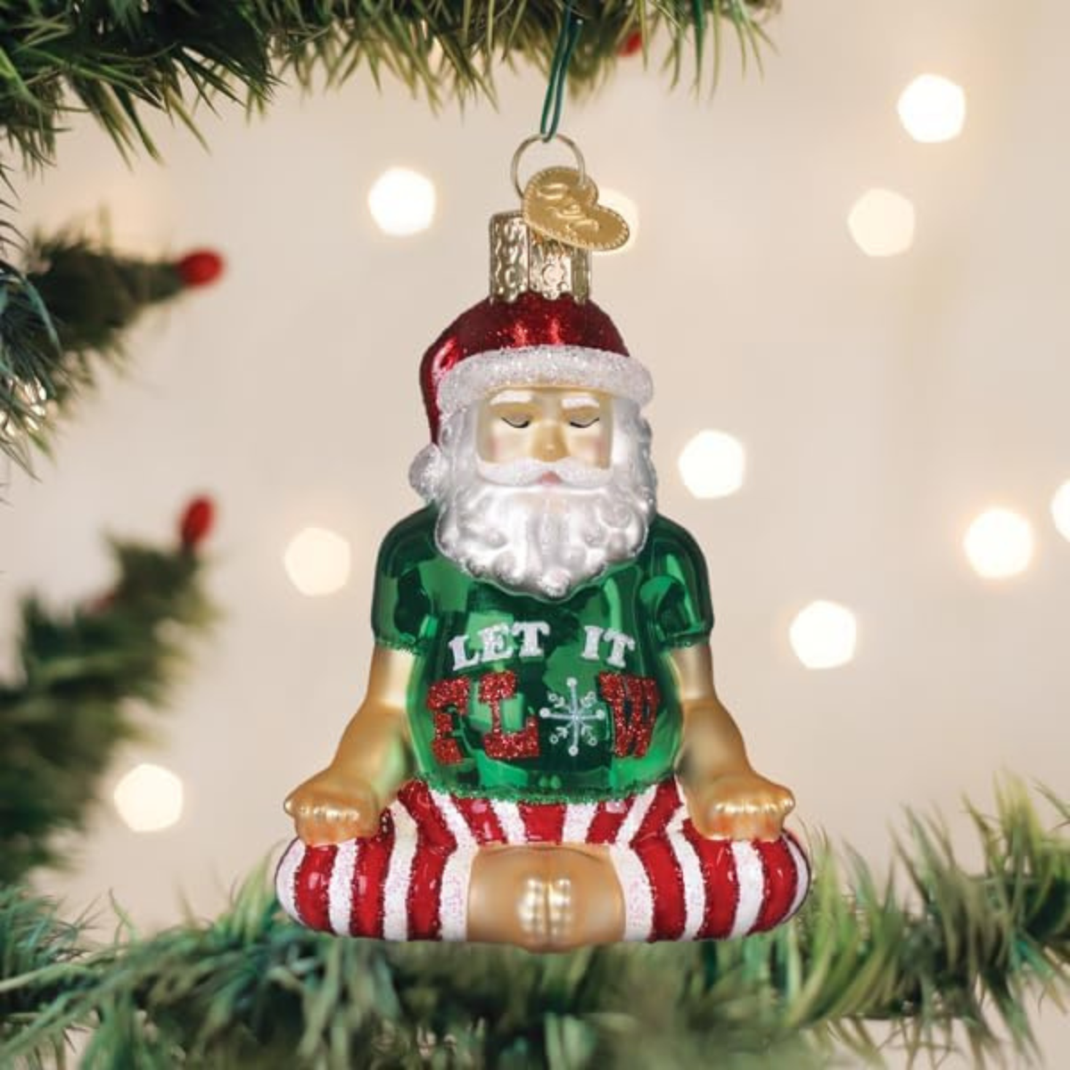 Old World Christmas Blown Glass Tree Ornament, Zen-ta Claus Yoga