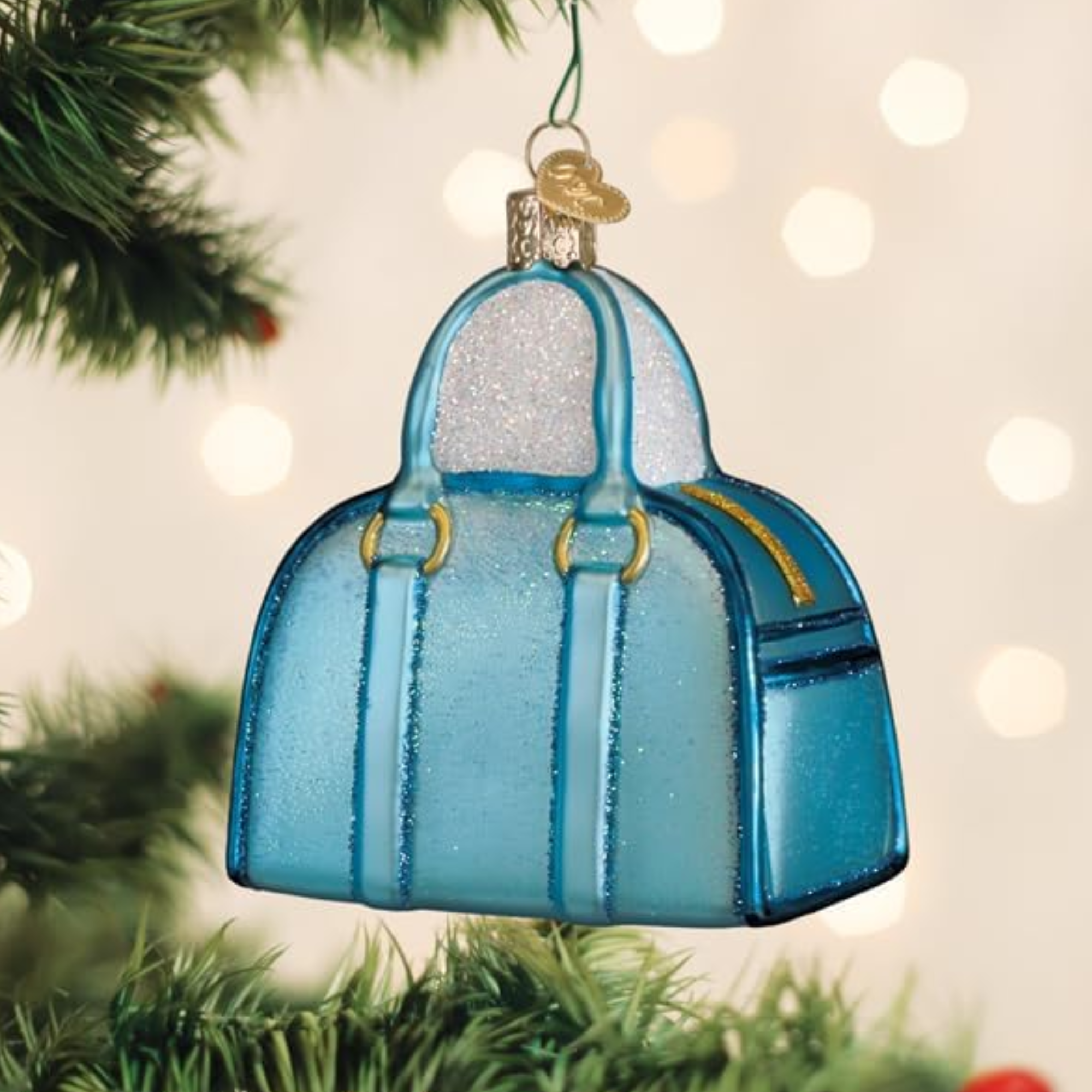 Old World Christmas Blown Glass Ornament Collection, Satchel Purse, Blue