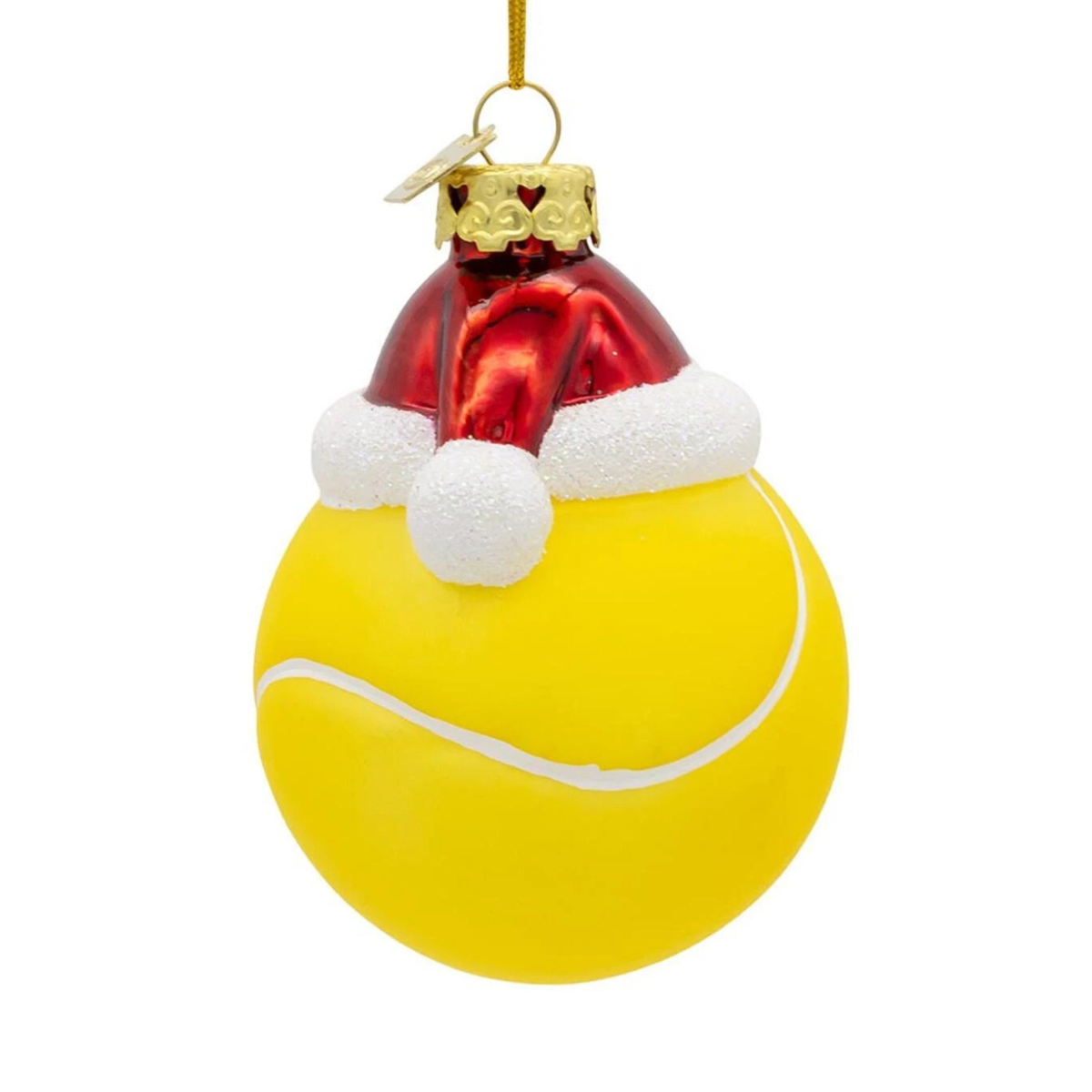 Kurt Adler Noble Gems Glass Ornament, Tennis Ball with Santa Hat, 3in
